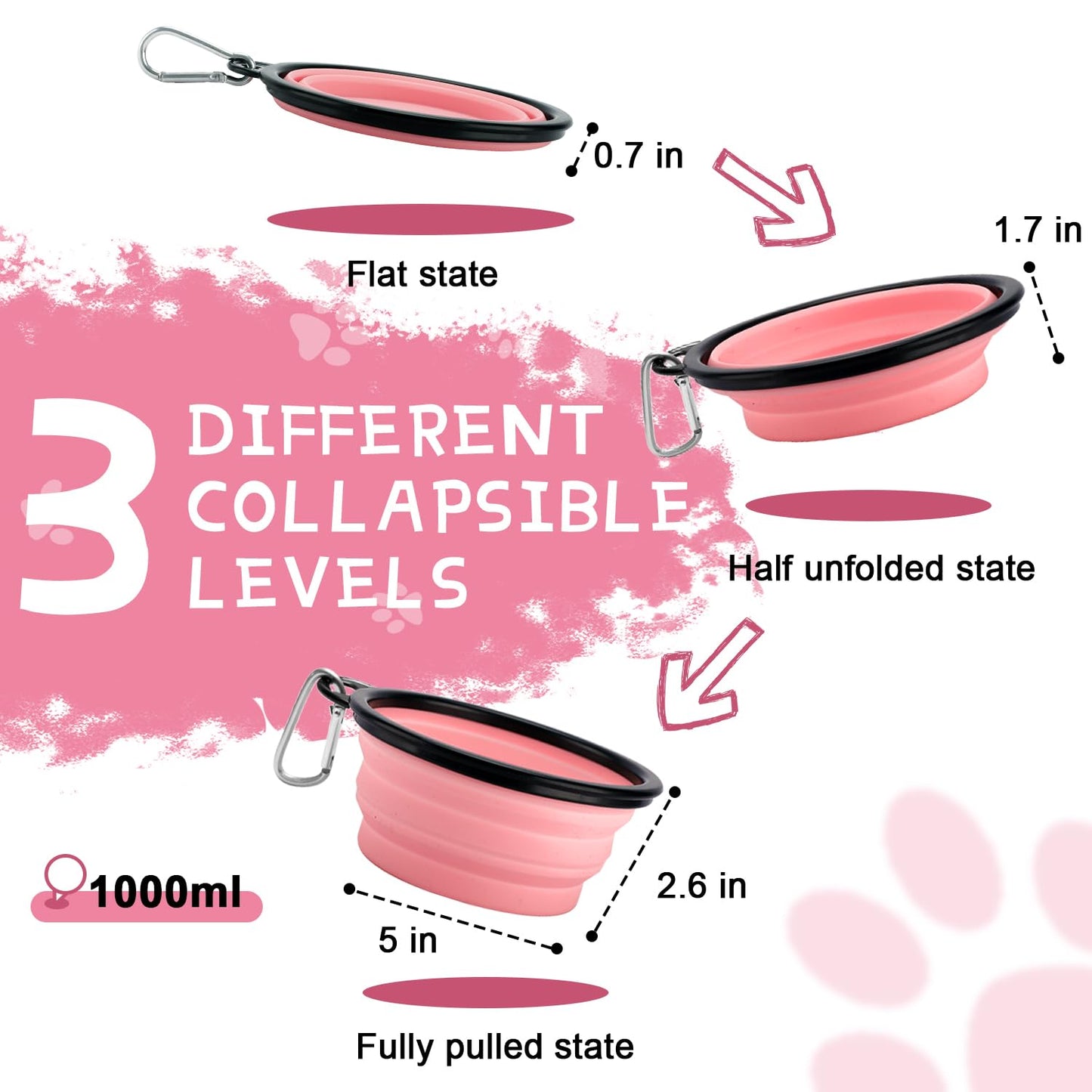 Rest-Eazzzy Large Collapsible Dog Bowls 1000 ml, 2-Pack Dog Portable Water Bowl for Dogs Cats Pet Foldable Feeding Watering Dish for Traveling Camping Walking with 2 Carabiners, BPA Free