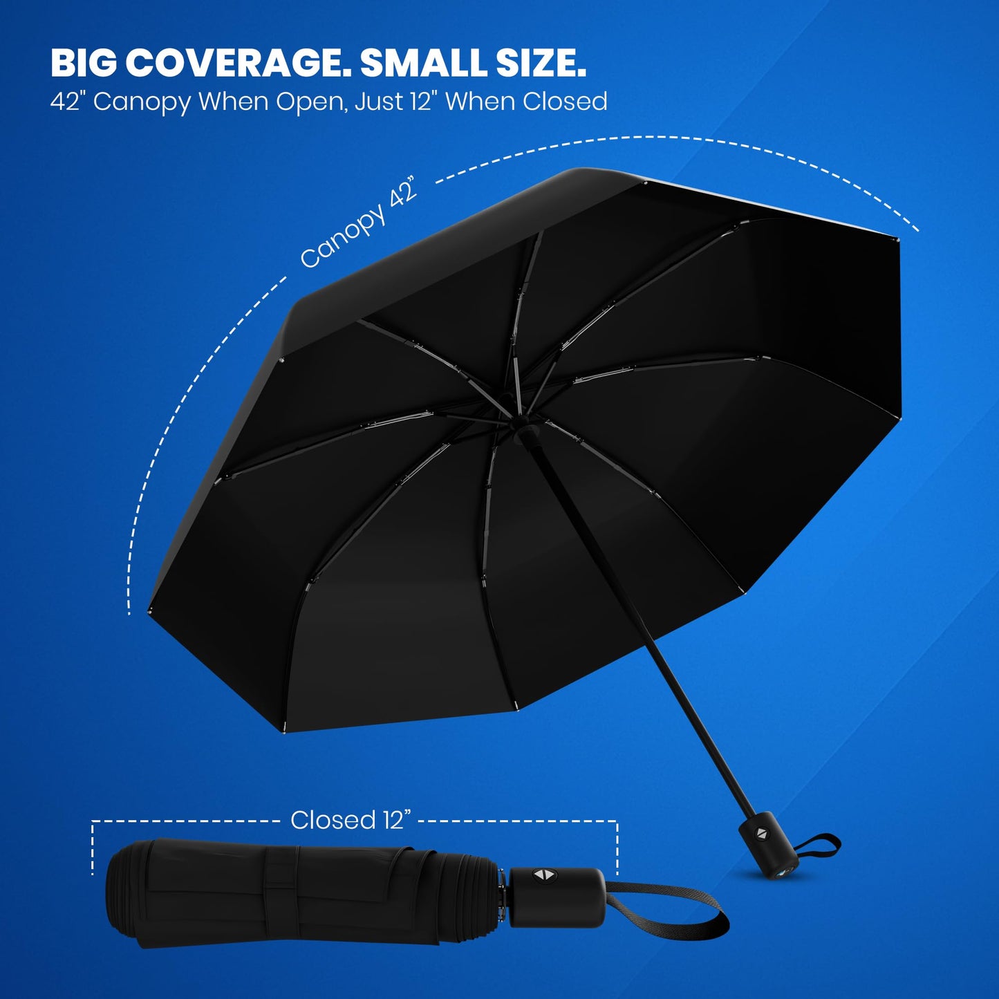 Rain-Mate Windproof Compact Umbrellas for Rain - Portable Folding Windproof Umbrella - Auto Open & Close Button