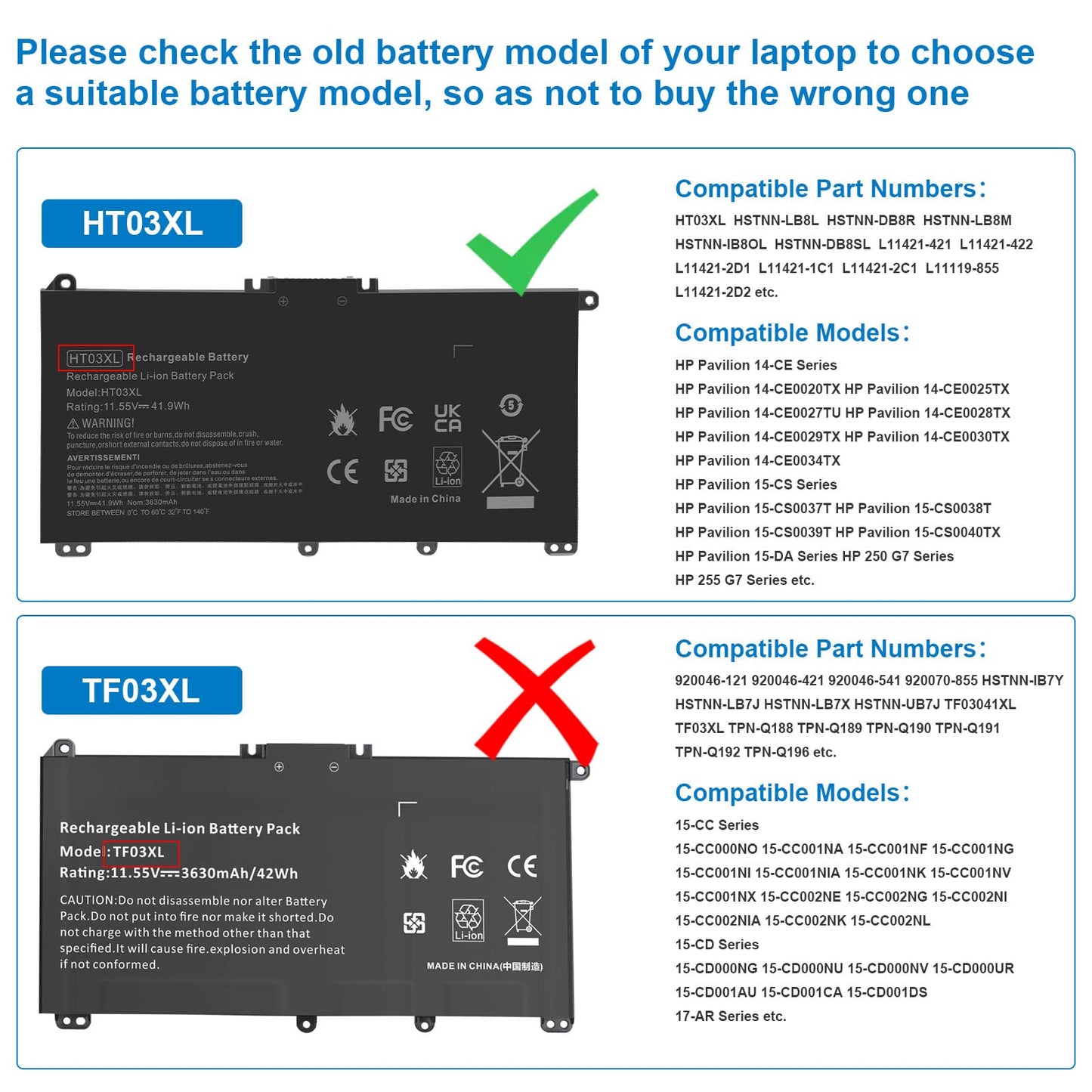 HT03XL L11119-855 Laptop Battery for HP Pavilion 15-DA 15-DB 15-DW 15-DY 14-CE 14-CF 14-DF 17-by 17-CA Series, 14M-DH0003DX 14M-DH1003DX 15T-DA000 15T-CS200 LPD1071 15-DB0004DX 15-CW1XXX 15T-CS300