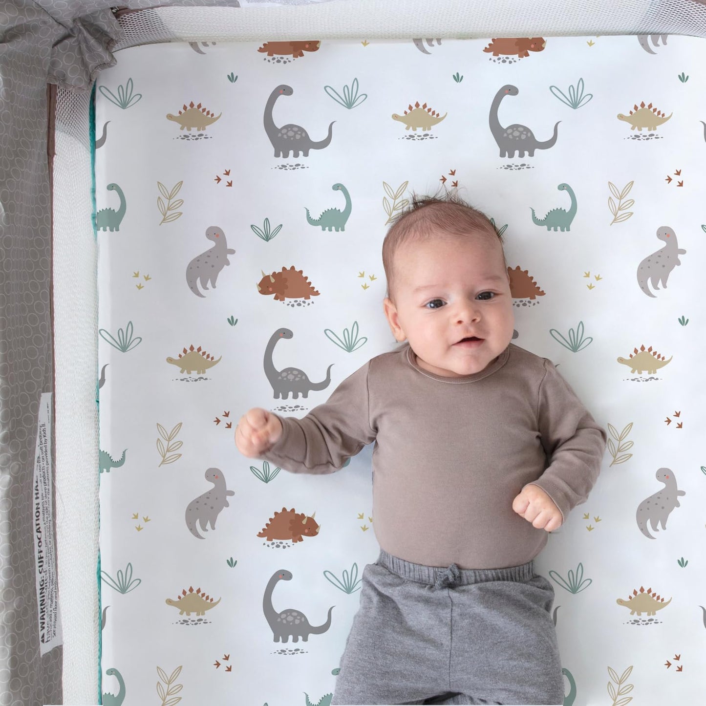 Pack n Play Sheets, BROLEX 2 Pack Mini Crib Sheets,Stretchy Portable Fitted Playard Sheet Set, Convertible Playard Mattress Cover,Ultra Soft Breathable Material,Cute Dinosaurs