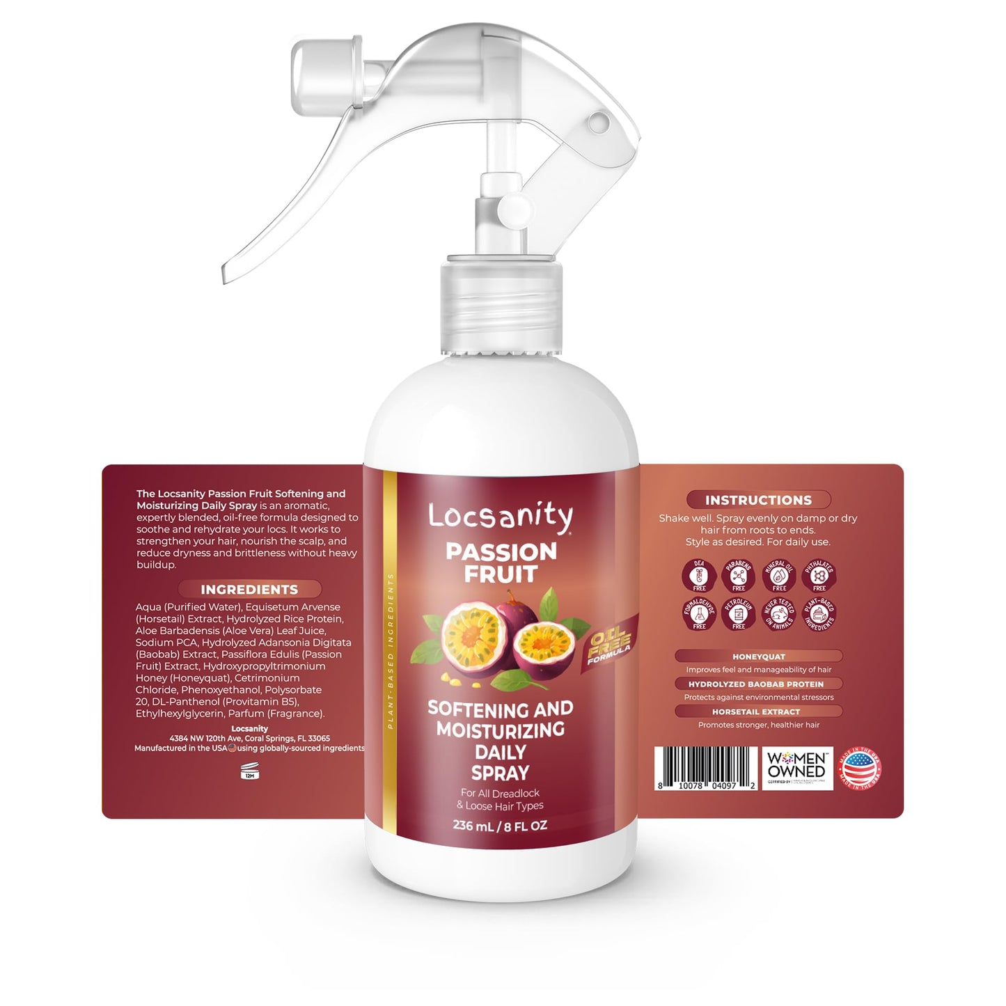 Locsanity Daily Moisturizing Spray for Dull, Dry Locs – Passion Fruit Hair and Scalp Moisturizer for Dreadlocks, Sisterlocks, Microlocks, Braids to Control Oil and Frizz (8 fl oz)