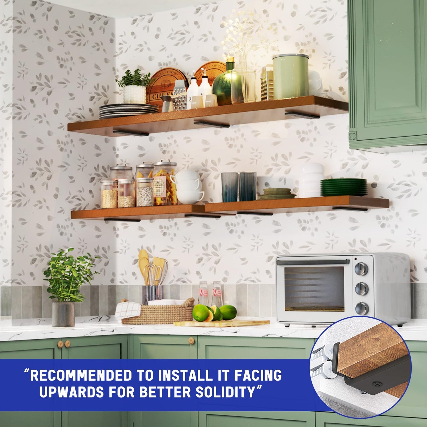 Goovilla Shelf Bracket, Heavy Duty Floating Shelf Brackets 6 inch Long, 6 Pack Brackets for Shelves, Black Coated Metal Wall Shelf Support Brackets with 1/5 Inch Thick and 160 lb. Load Capacity