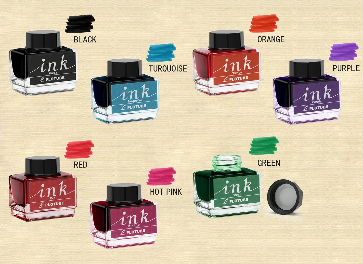 Plotube Calligraphy Pen Set – Includes Wooden Dip Pen, Antique Brass Holder, 11 Nibs, 7 Colors Ink Bottles and Beginner's Manual