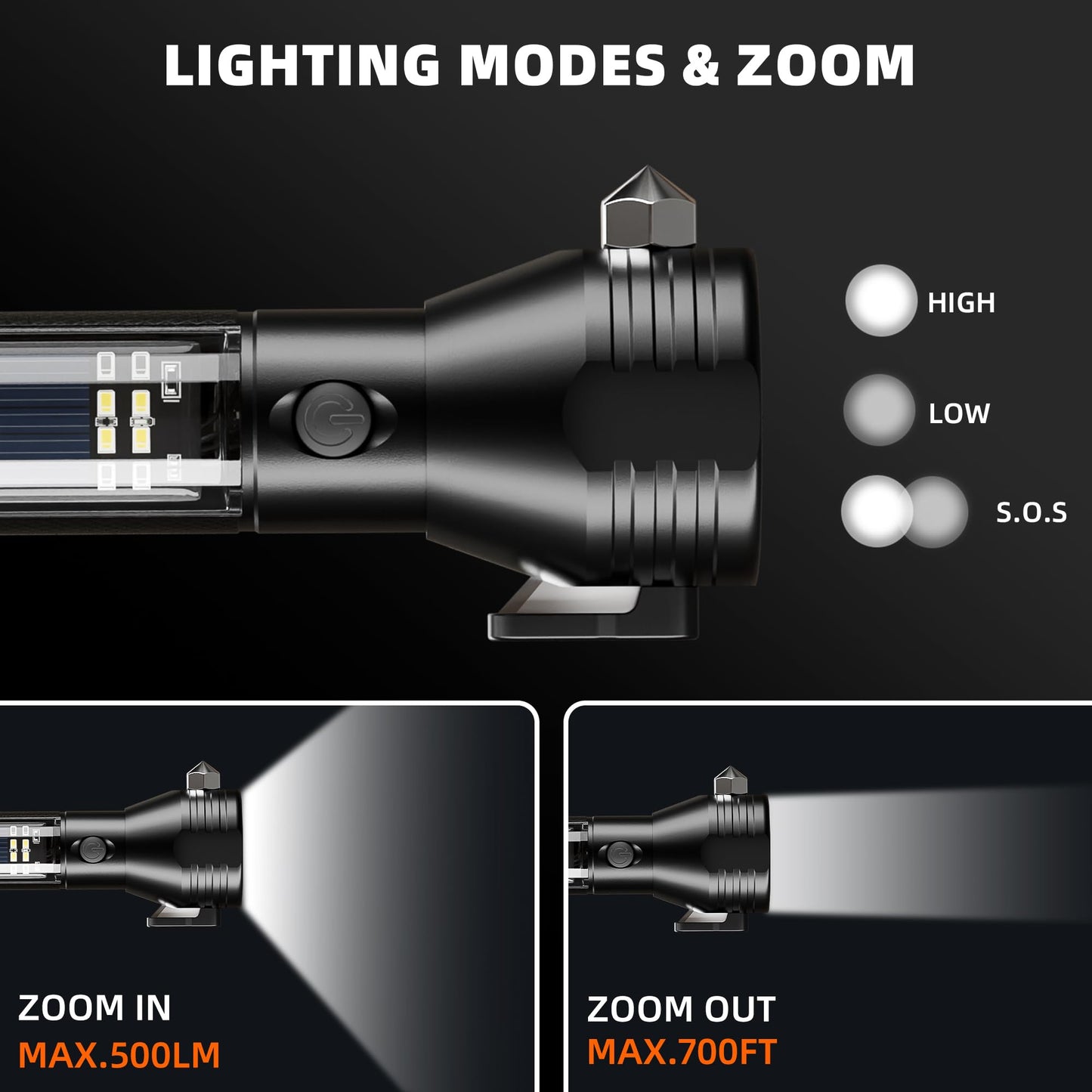 Otdair Solar/Rechargeable LED Flashlight, Multi Function Ultra Bright Flashlight, Emergency Strobe Light, USB-C Rechargeable, Survival Gear and Supplies, 5 Modes for Outdoor, Camping, Hiking, 2 Pack