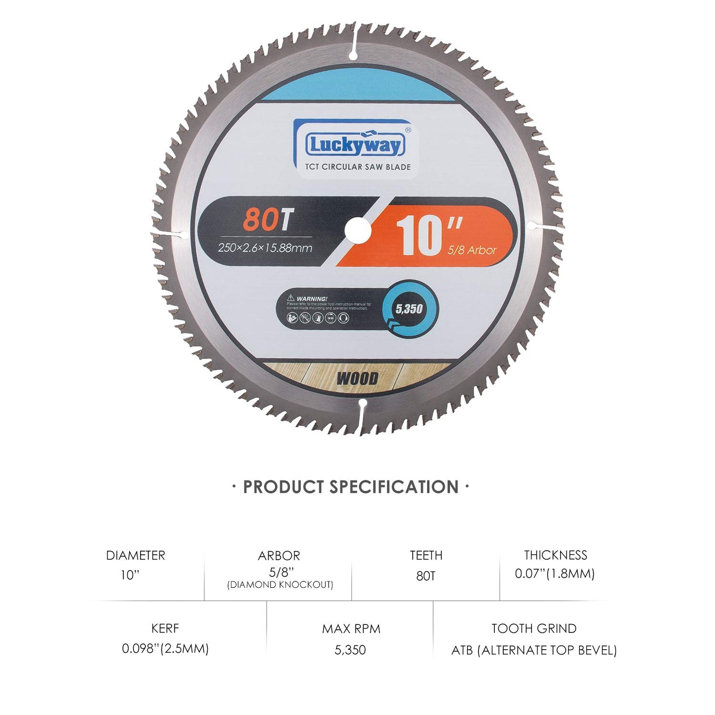 Luckyway 10 Inch Table Saw Blade, Miter Saw Blade 2-Pack, 80T Fine Finish Professional Woodworking with 5/8 Inch Arbor TCT Saw Blade for Table Saw and Miter Saw