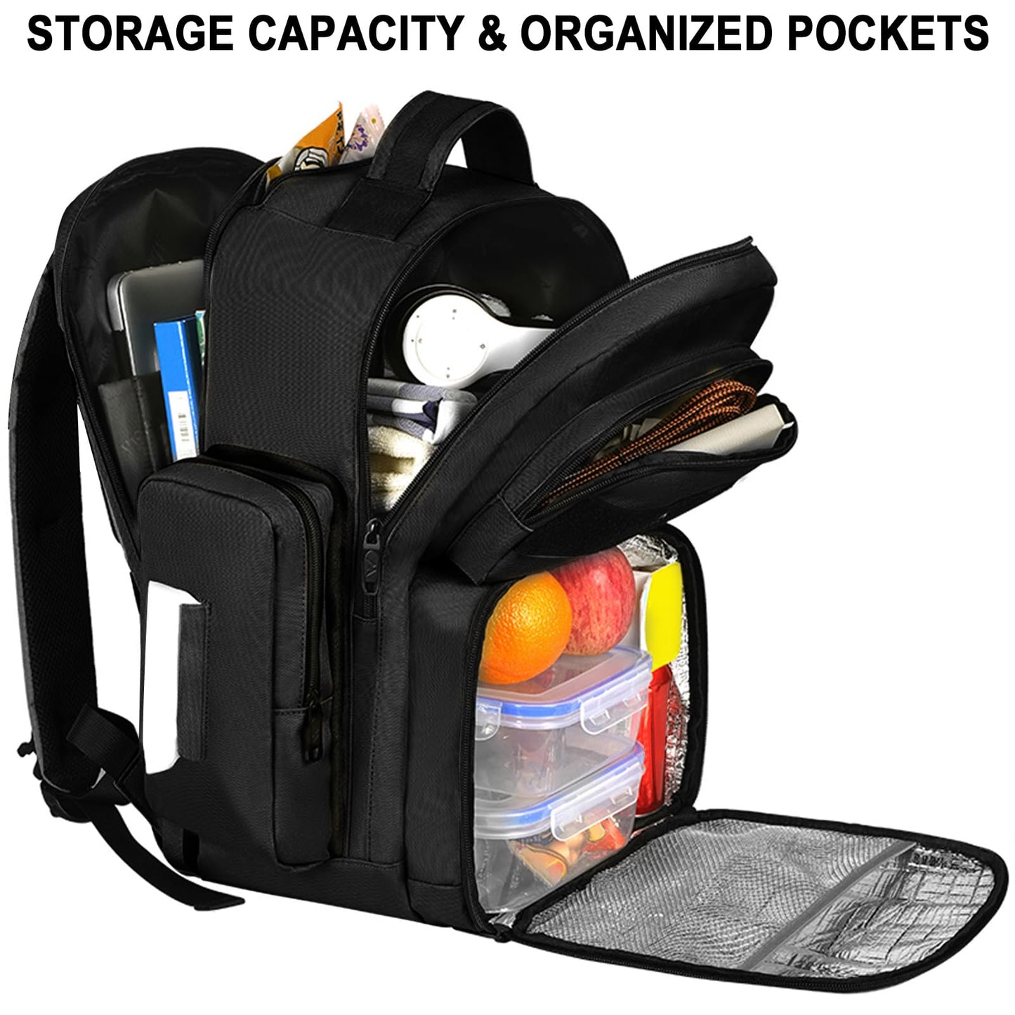 MATEIN Lunch Backpack for Men Work, 15.6 Inch Tactical Backpack with Lunch Compartment, Large Laptop Backpacks with Insulated Cooler Bag for Travel Beach Camping Picnic Hiking, Black