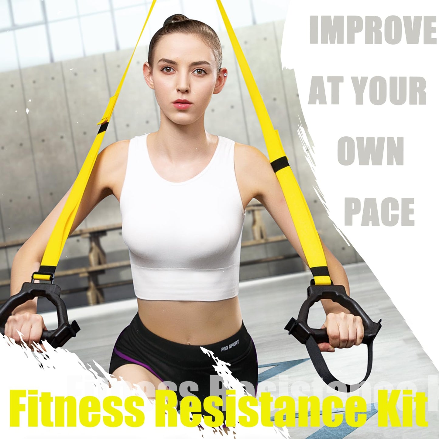 ADALT LION Bodyweight Resistance Training Straps, Complete Home Gym Fitness Trainer kit for Full-Body Workout, Included Door Anchor, Extension Strap, Fitness Guide (Yellow-2)