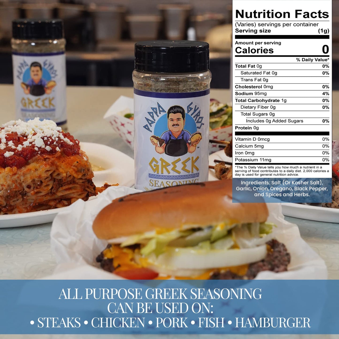 Pappa Gyros All Purpose Greek Seasoning Blend No MSG | Large Shaker 7.5 Oz | Authentic Mediterranean Spices | All Natural Savory Herb & Spice Mix | Lamb, Chicken, Turkey, Souvlaki, Kebab, Salad, Gyro