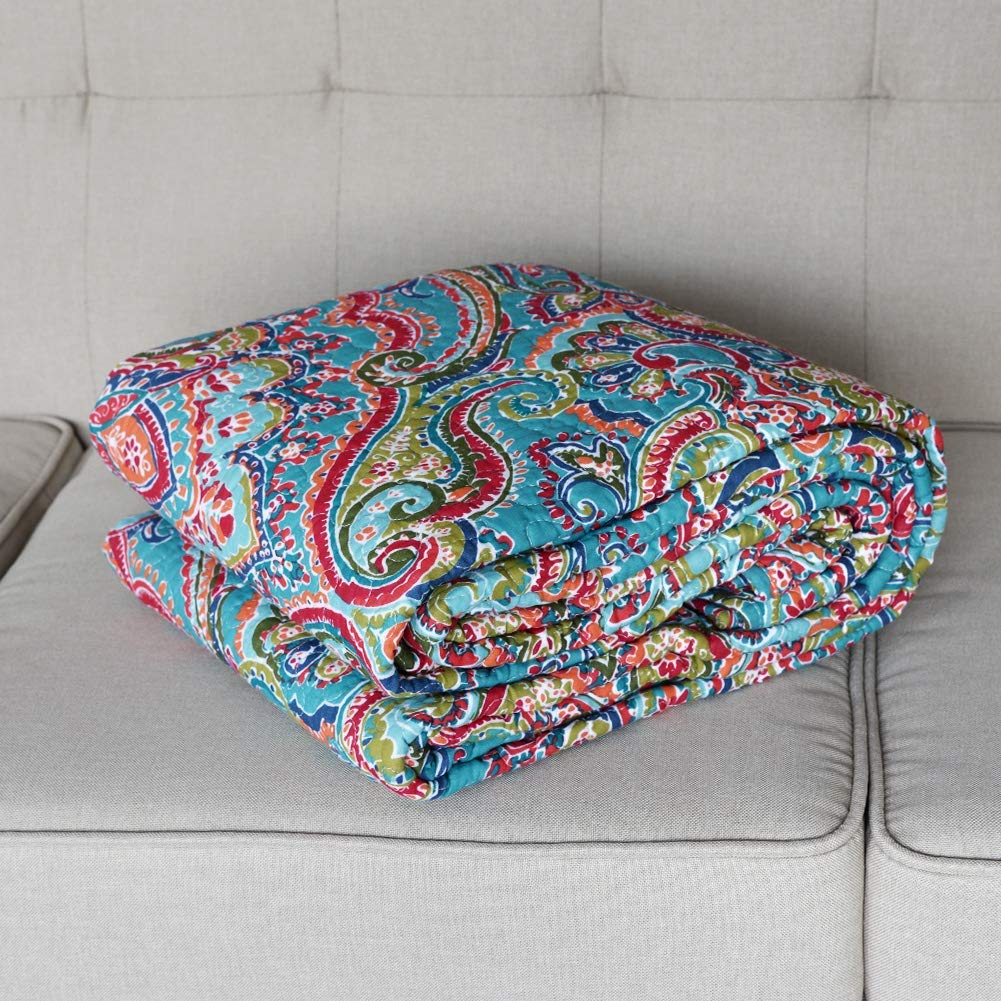 NEWLAKE Quilted Throw Blanket for Bed Couch Sofa, European Gorgeous Floral, 60X78 Inch