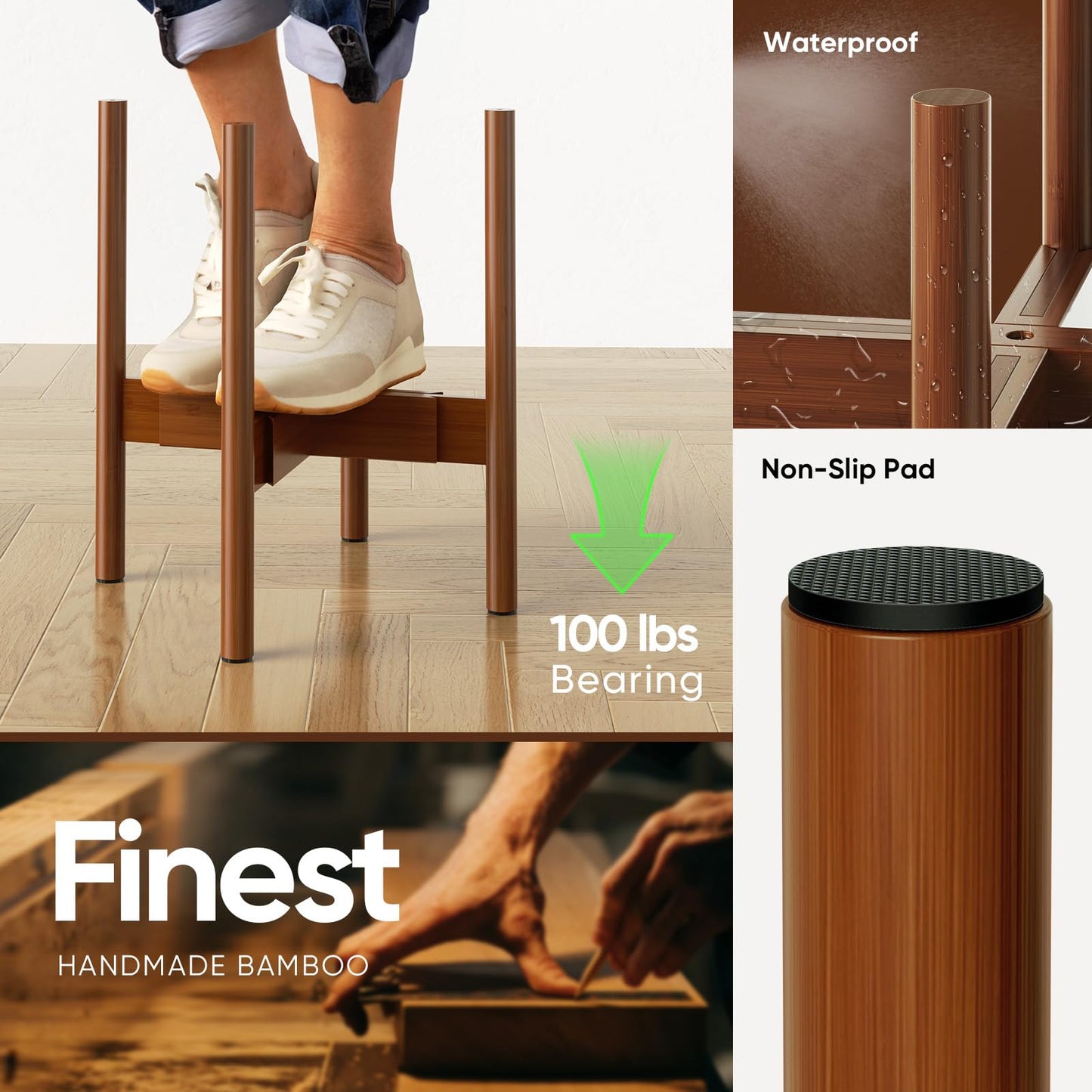 MUDEELA 2 Pack Indoor Plant Stands, 2 Tier Tall Plant Stand 30 inches, Mid Century Bamboo Plant Stand, Adjustable Width 8 - 12 inches, Fits Pot Size of 8 9 10 11 12 inches, Pot & Plant Not Included, Brown