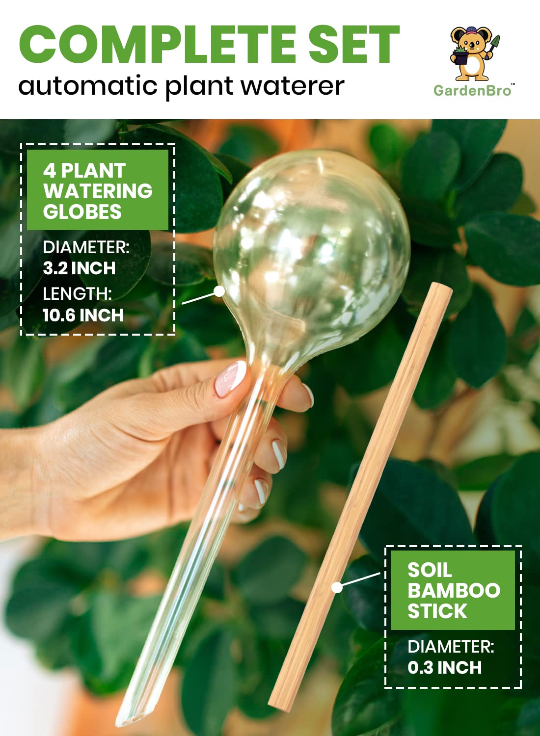 Plant Watering Globes Plastic Set of 4 - Automatic Plant Waterer Set for Indoor and Outdoor Plant Watering - Self Watering Planter Insert System with Plastic Watering Bulbs (4 pcs, Globes)