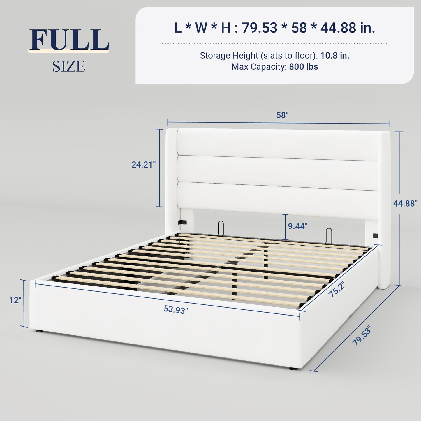 Allewie Full Size Velvet Lift Up Storage Bed, Modern Wingback Headboard, Hydraulic Support, No Box Spring Needed, White