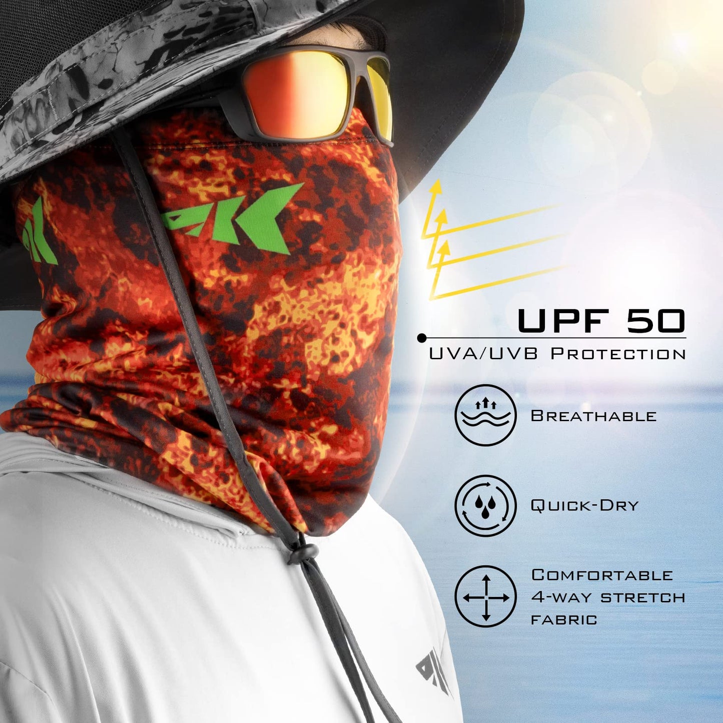 KastKing La Sal Neck Gaiter-UPF 50+ Balaclava Face Mask,Neck Gaiter for Men and Women,Face Cover Shield for Fishing,Hiking