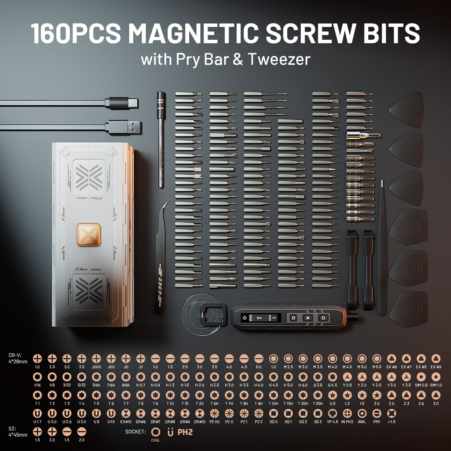 EZARC Electric Screwdriver Set, 181 in 1 Cordless Screwdriver, 3 Torque Settings with 160 Magnetic Precision Bits, Power Screwdriver Repair Tool Kit for Phone Laptop Camera Watch Computer-White