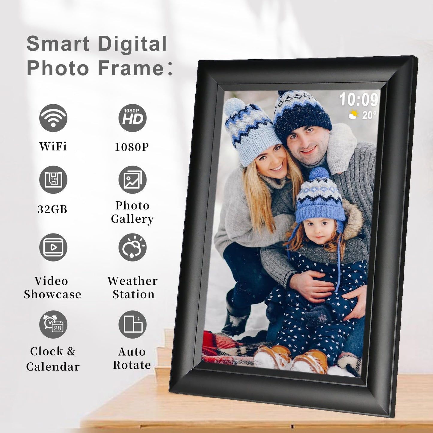 Frameo 10.1 Inch Digital Picture Frame WiF Black,Electronic Picture Frame, Photo Frame,32GB Storage,1280x800 IPS HD Touch Screen,Auto-Rotate,Share Photos/Videos Instantly via Frameo App from Anywhere