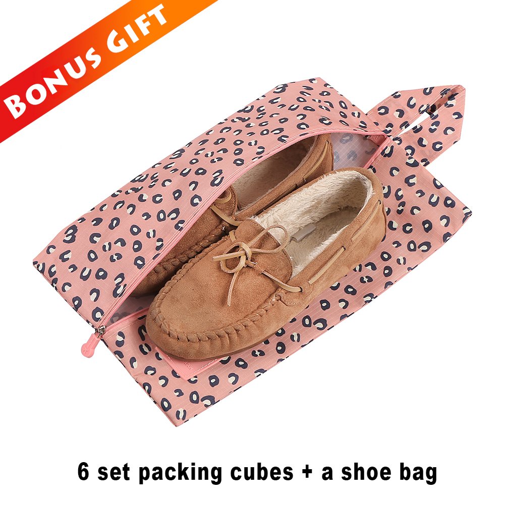 Luggage Cubes,Mossio 7 Pack Lightweight Toiletry Organizer Space Saver Travel Accessories Pink Leopard