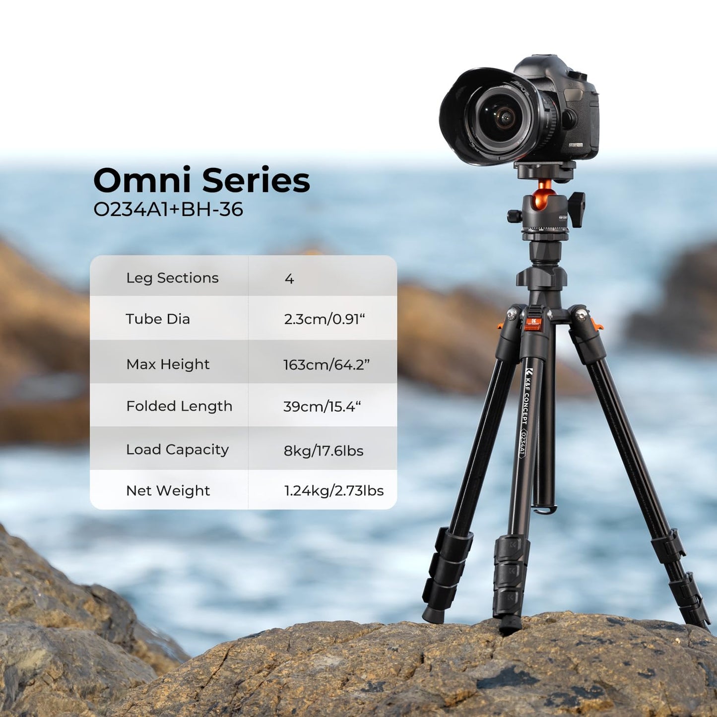 K&F Concept 64 inch/163cm Camera Tripod,Lightweight Travel Outdoor DSLR Tripods with 360 Degree Ball Head Load Capacity 8kg/17.6lbs,Cellphone Clip for Smartphone Live Streaming Vlog O234A1+BH-36