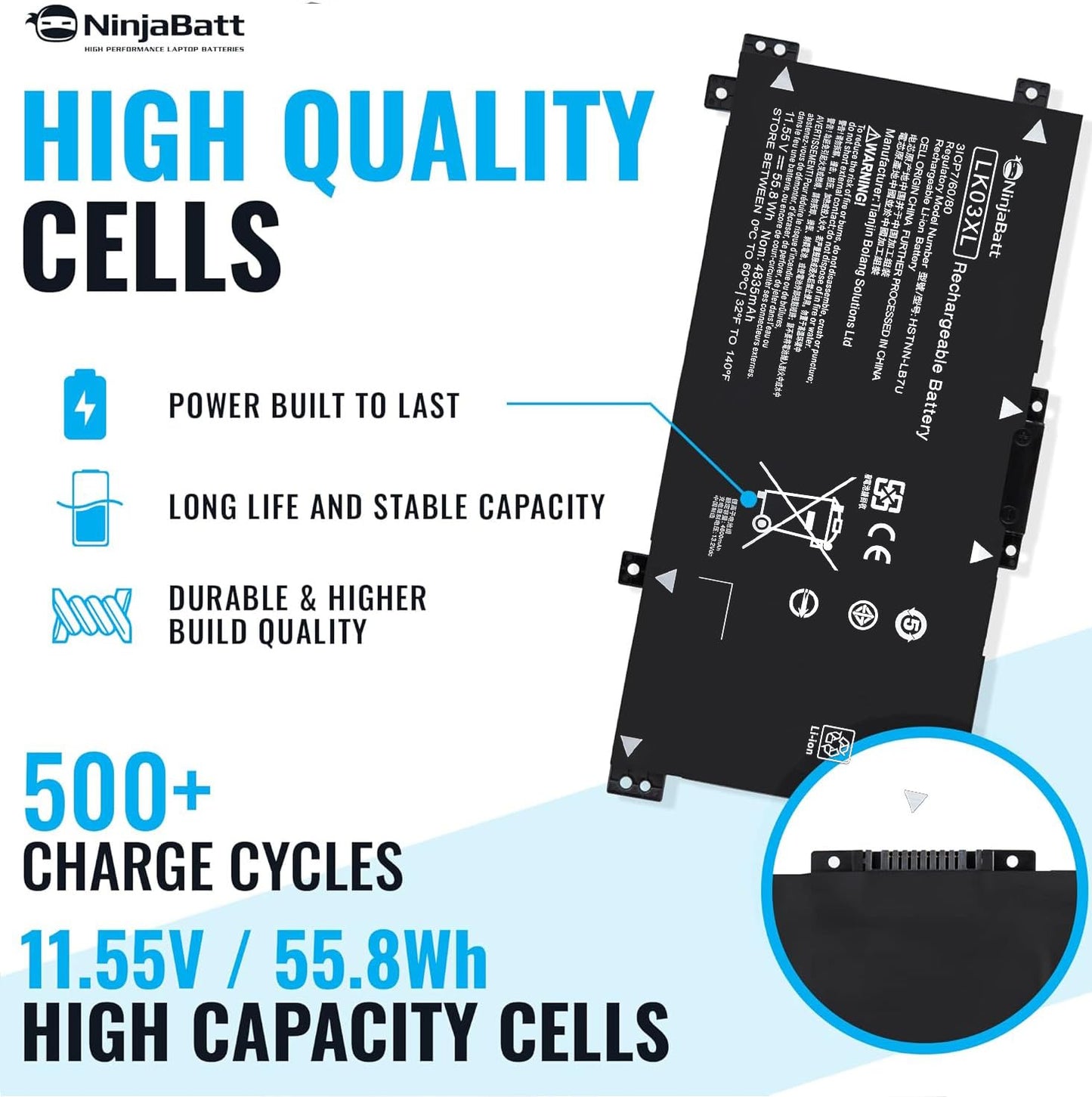 NinjaBatt LK03XL l09281-855 916814-855 Battery for hp Envy x360 Convertible 15m-bp1xx 15m-cn0xxx 15-cn0xxx 15m-cp0xxx 17m-ae0xx 17-bw 17m-ae111dx 15m-cn0012dx 15m-cn0011dx (11.55/55.8Wh)