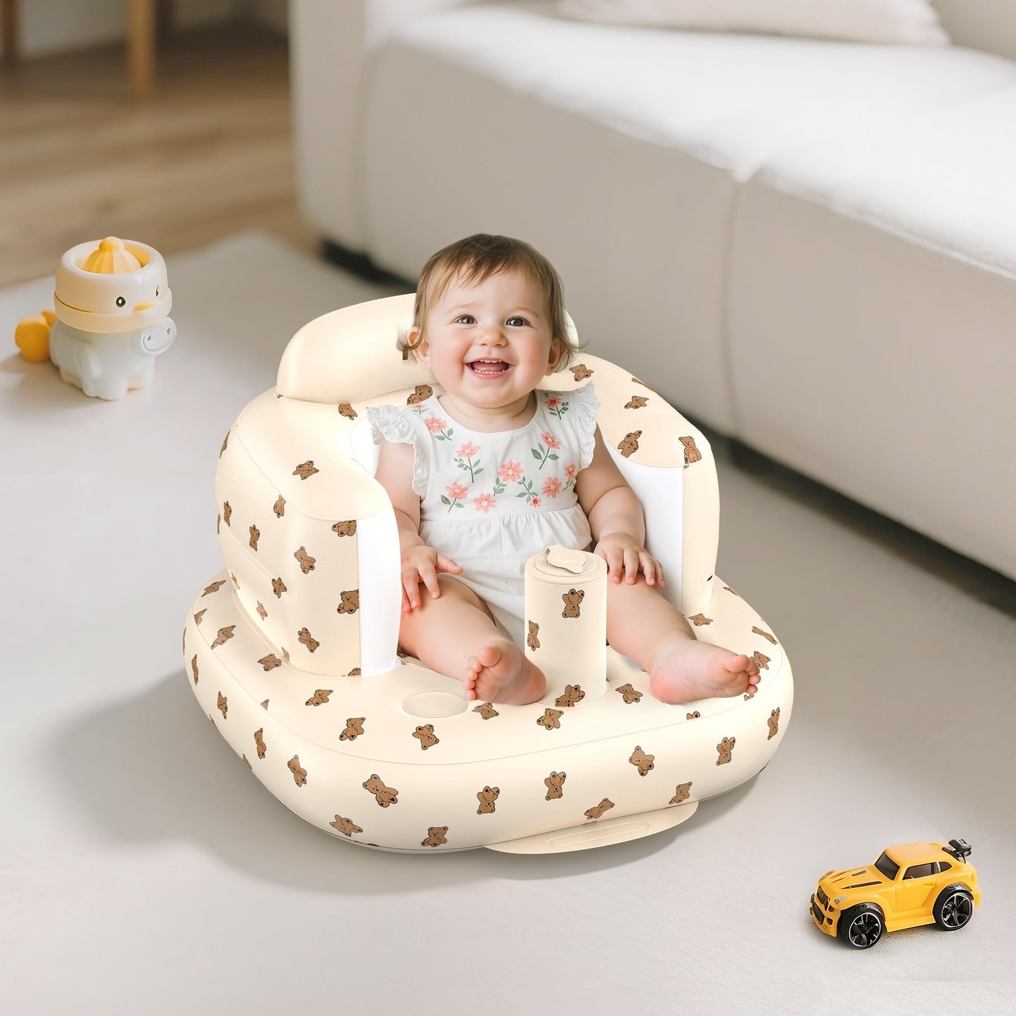 Mink Inflatable Baby Seat for Babies 3+ Months,Infant Floor Seats for Sitting Up,Portable Blow Up Baby Chair with Built in Air Pump, Ideal for Sitting Up and Learning to Play (Bear Cub)