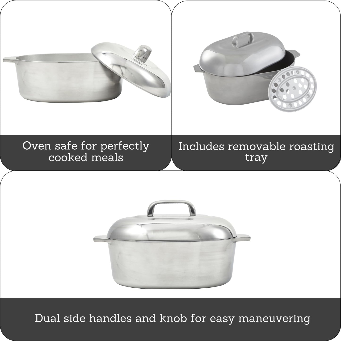 IMUSA USA Heavy Duty Cajun Oval Aluminum Roaster 15, Silver