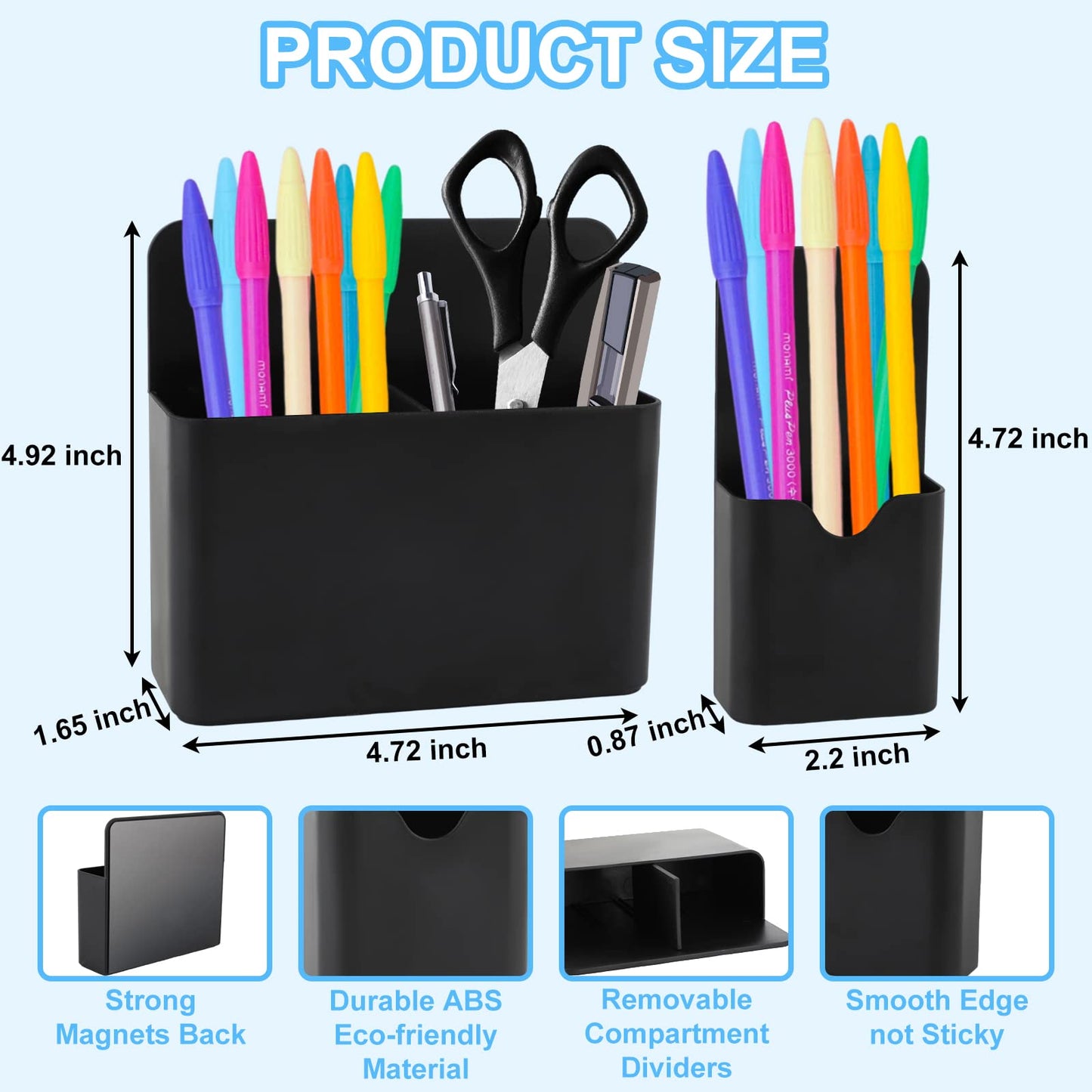 KITANIS Magnetic Pen Holder,2 Pack Magnetic Dry Erase Marker Holder with Generous Compartments,Strong Magnet Storage Marker Pen Pencil Organizer for Refrigerator,Whiteboard,Locker Accessories