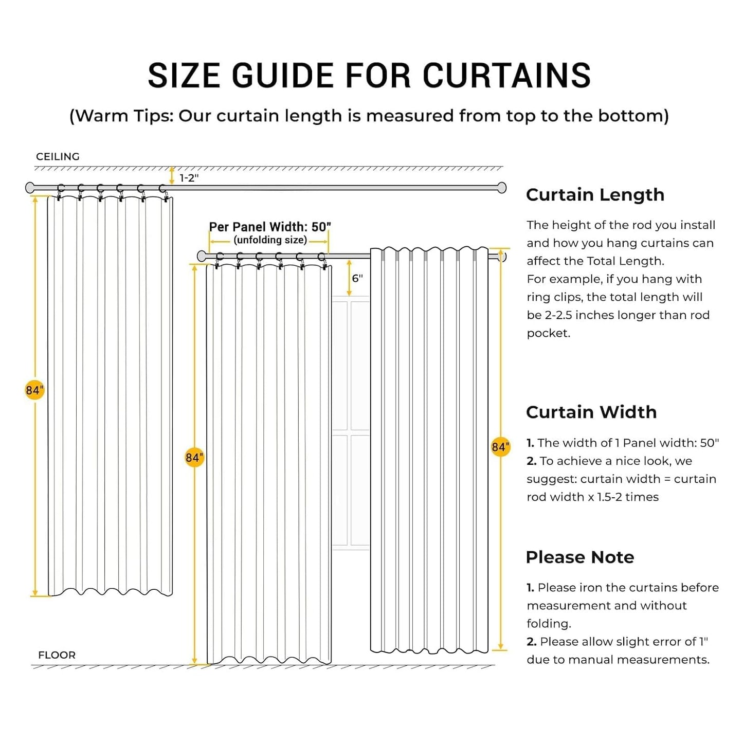 INOVADAY 100% Blackout Curtains for Bedroom, Black Out Curtains 84 Inch Long, Clip Rings Linen Blackout Drapes, Thermal Insulated Room Darkening for Living Room, 2 Panels - Beige,W50xL84