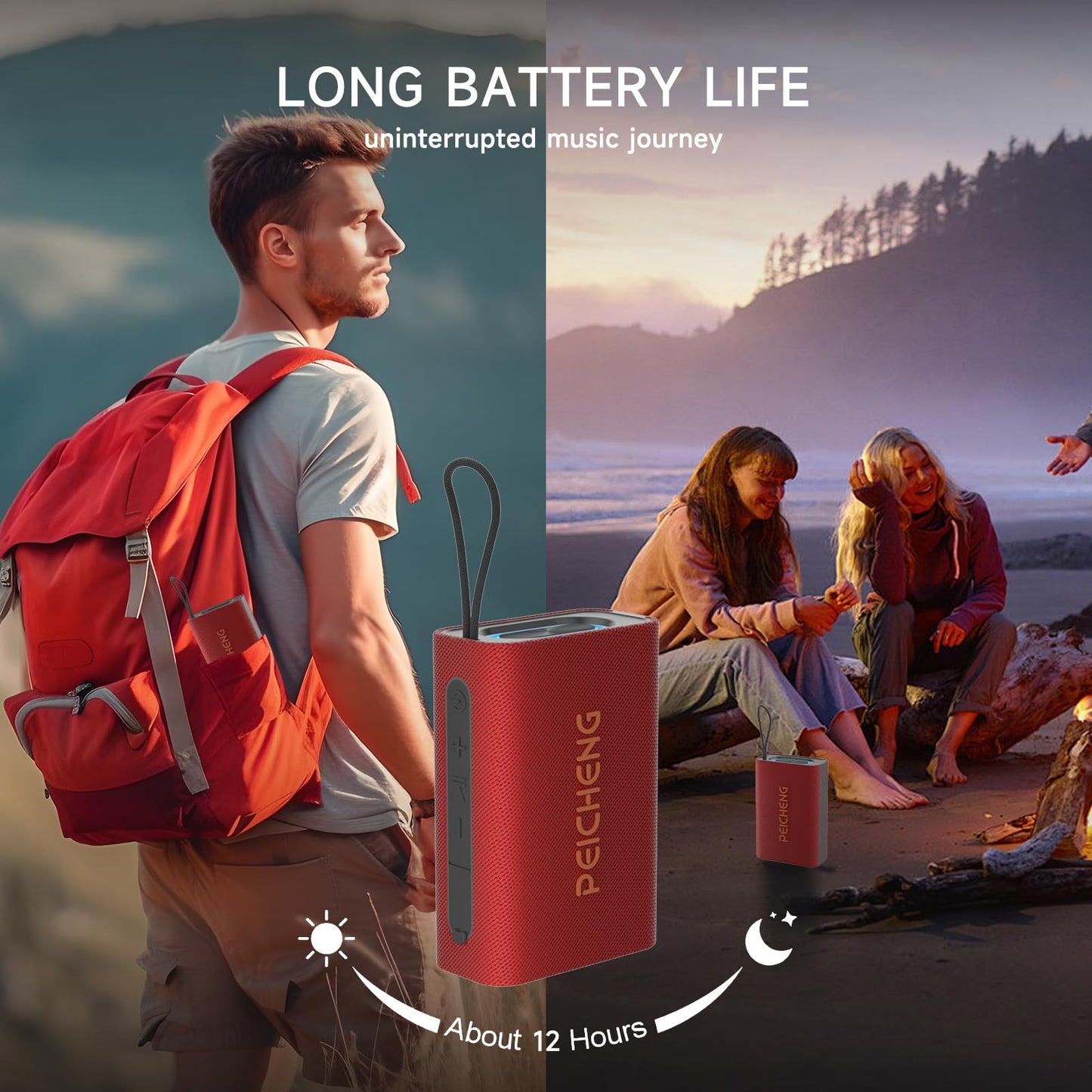 PEICHENG Speaker, Portable Wireless Bluetooth Speakers, Waterproof Loud Stereo Sound with RGB Lights TWS Long Playtime for Home/Party/Outdoor, Electronic Gadgets(1PCS, Red)