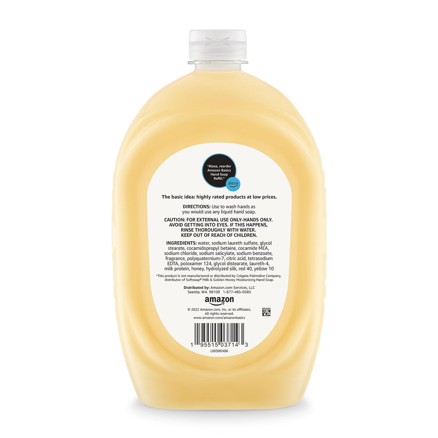 Amazon Basics Liquid Hand Soap Refill, Milk and Honey Scent, Triclosan-free, 50 Fluid Ounces, Pack of 1