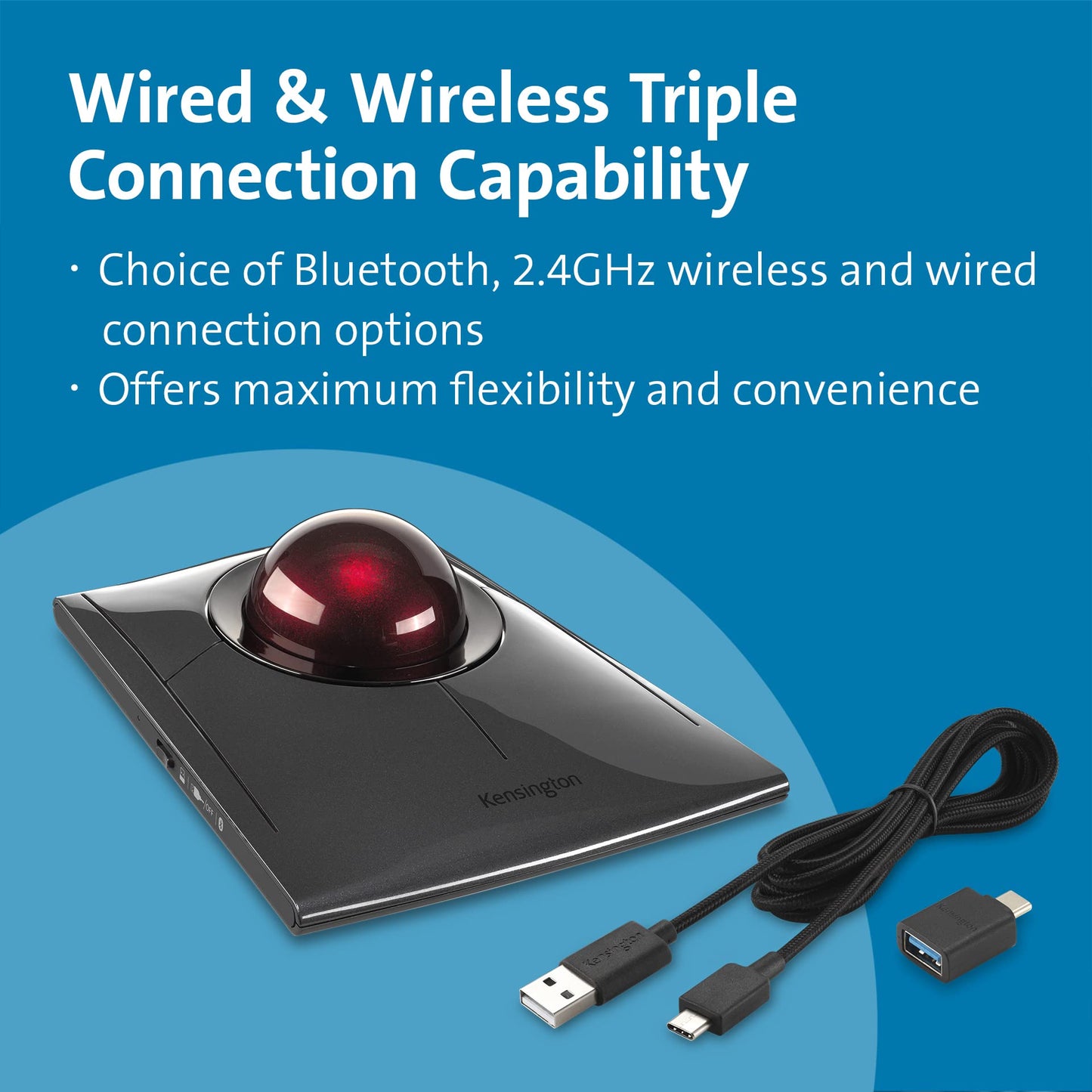 Kensington SlimBlade™ Pro Wireless Trackball, Rechargeable Battery, Bluetooth 2.4GHz Connection Options (K72080WW)