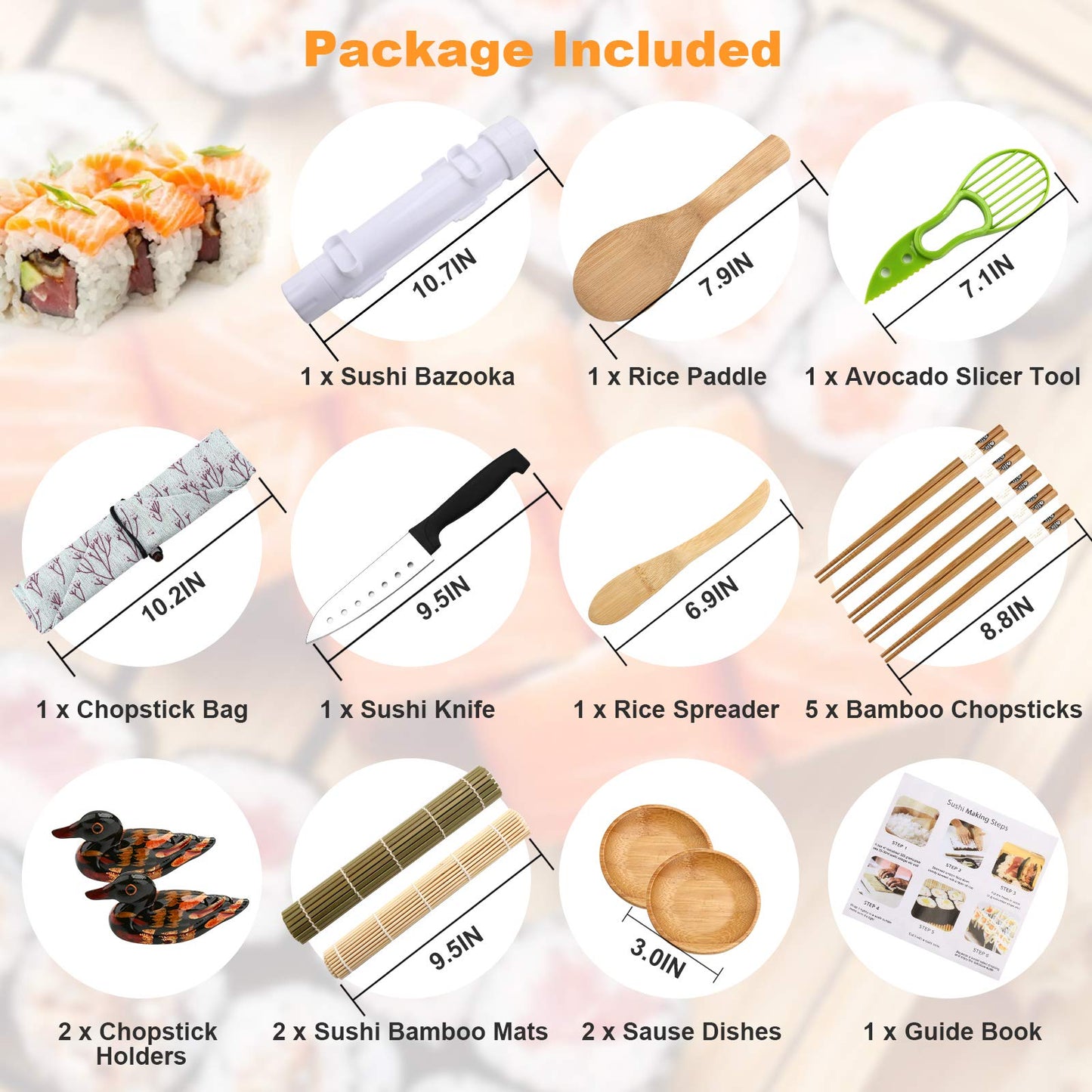 Luney Sushi Making Kit, All in One Sushi Roller Set Maker Kit with Bamboo Rolling Mat, Bazooka, Chopsticks Holders, Rice Paddle, Avocado Slicer for Beginners, Kids, Family, Friends, Home