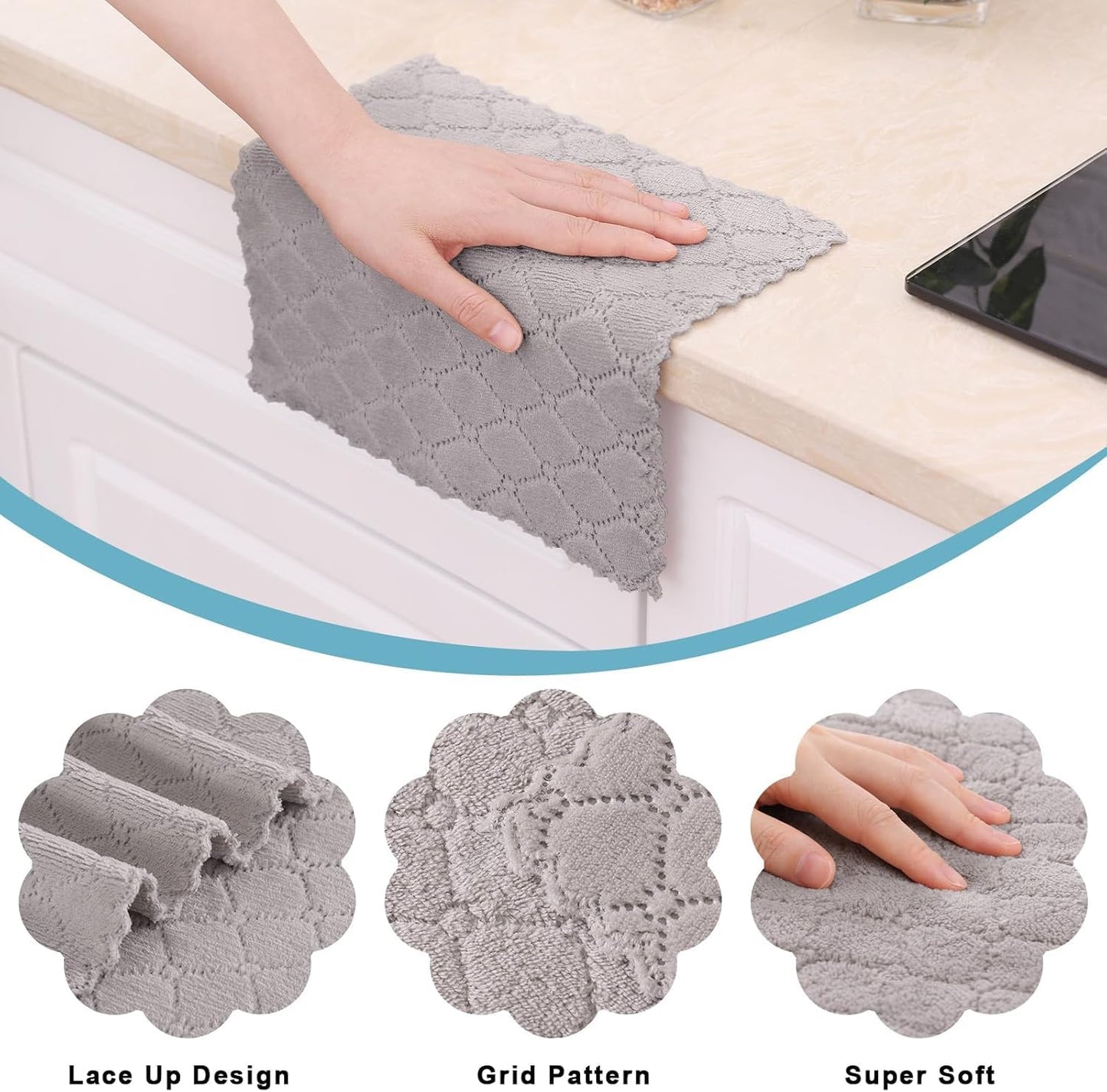 Homaxy 12 Pack Kitchen Dish Cloths (10 x 10 Inches, Grey), Super Soft and Absorbent Coral Velvet Dish Towels, Nonstick Oil Fast Drying Microfiber Cleaning Cloth, No Lint Household Dishcloths