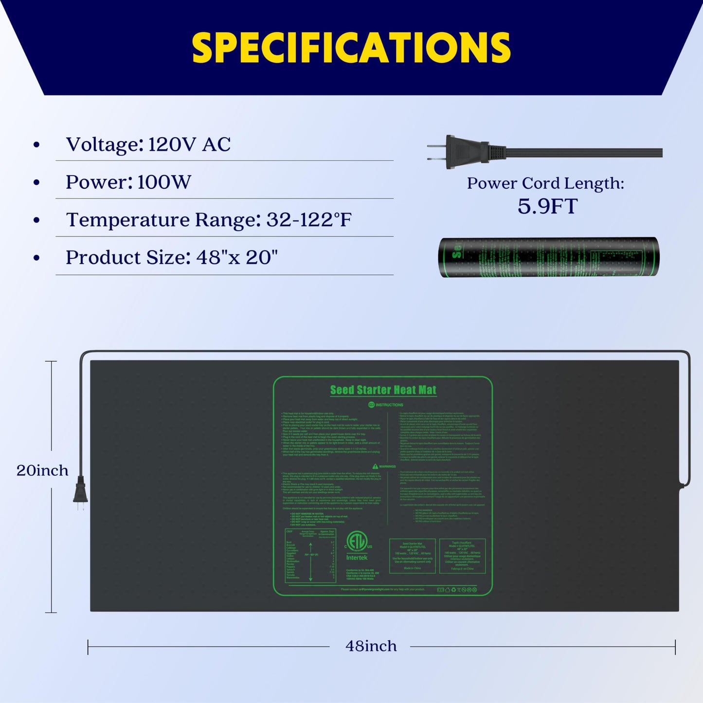 iPower Seedling Heat Mat Upgraded Technology, 48" X 20" Waterproof Durable Germination Station Heating Mat, Warm Hydroponic Pad for Indoor Home Gardening Seed Starter