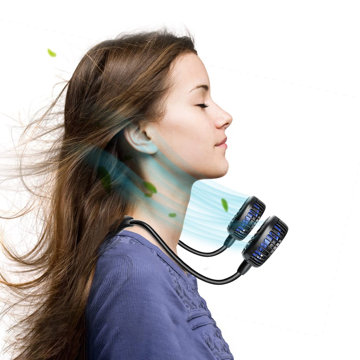 HandFan 10000mAh Neck Fan, 360° Rotation Hands Free Portable Fans for your Neck, 48h Lasting Rechargeable Battery Operated Wearable Necklace Personal Cool Fans for Travel/Disney/Sports/Cycling/Hiking