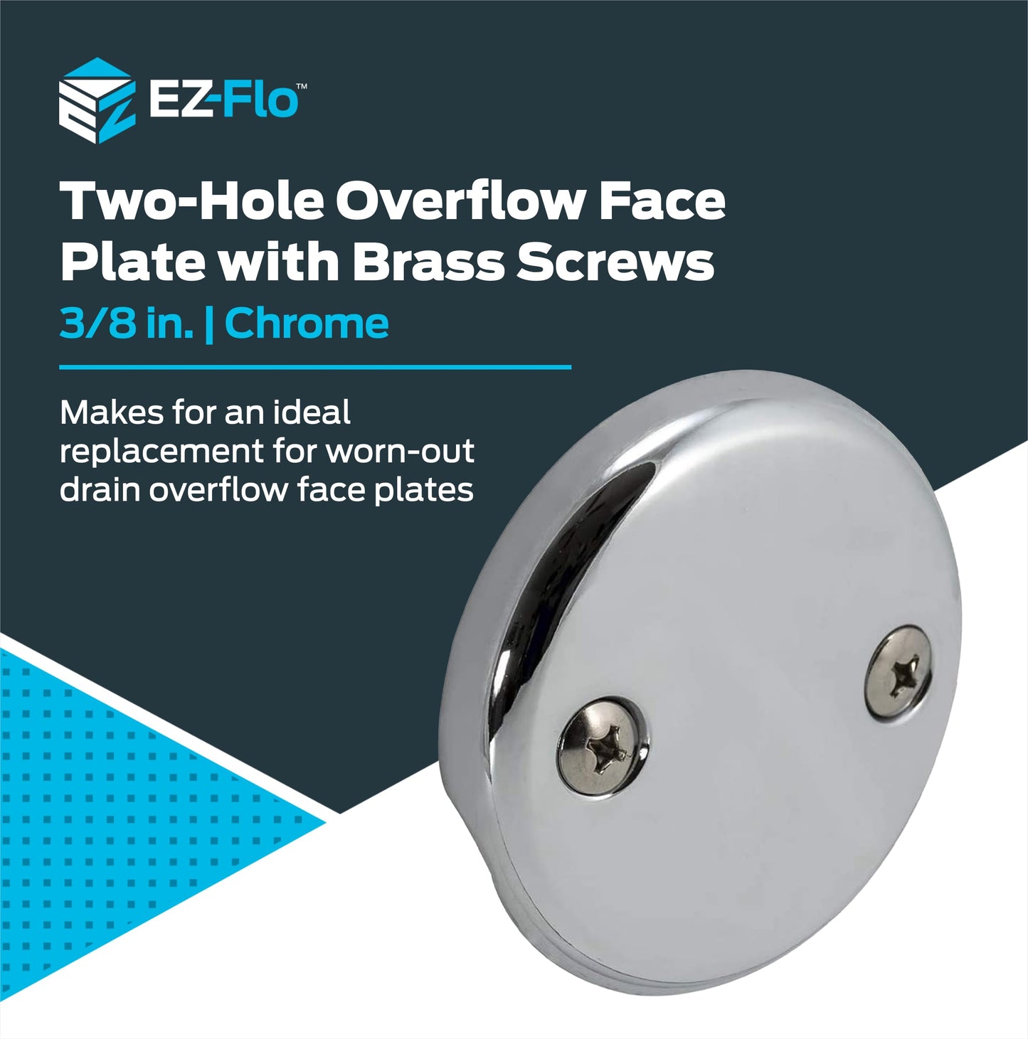EZ-FLO Two-Hole Bathtub Overflow Face Plate with Brass Screws, Chrome, 35245