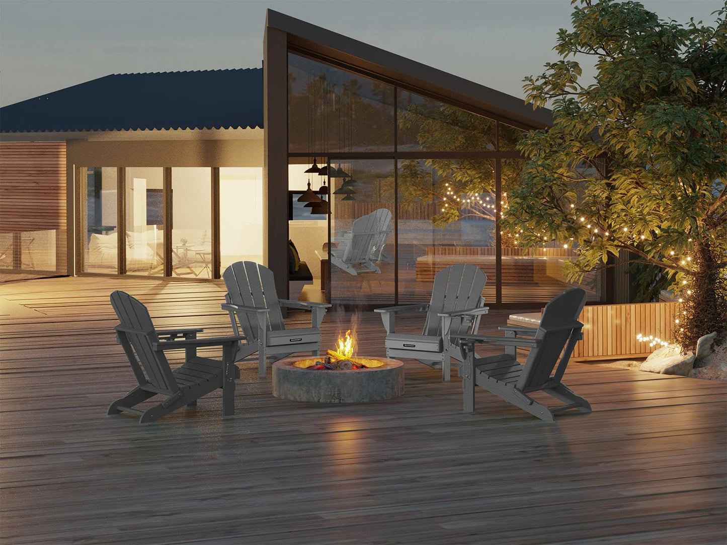 MUCHENGHY Folding Adirondack Chairs, Patio Chairs, Lawn Chairs, Outdoor Chair, Adirondack Chair Plastic, Fire Pit, Weather Resistant with Cup Holder for Deck, Backyard, Garden(Gray)