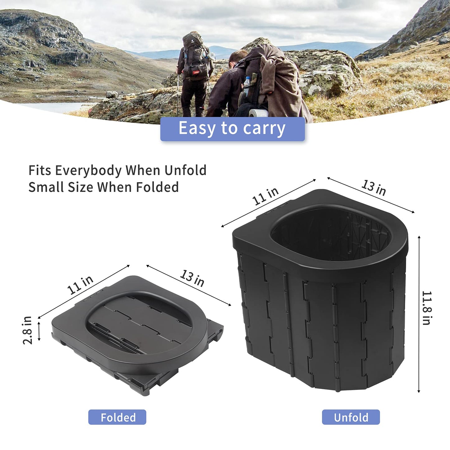 Portable Toilet for Camping, Potty Adults, Porta Travel Commode Bucket Car, Travel, Outdoor, Hiking, Backpack, Trips, Tent, Boat, Beach, Traffic Jam, Home
