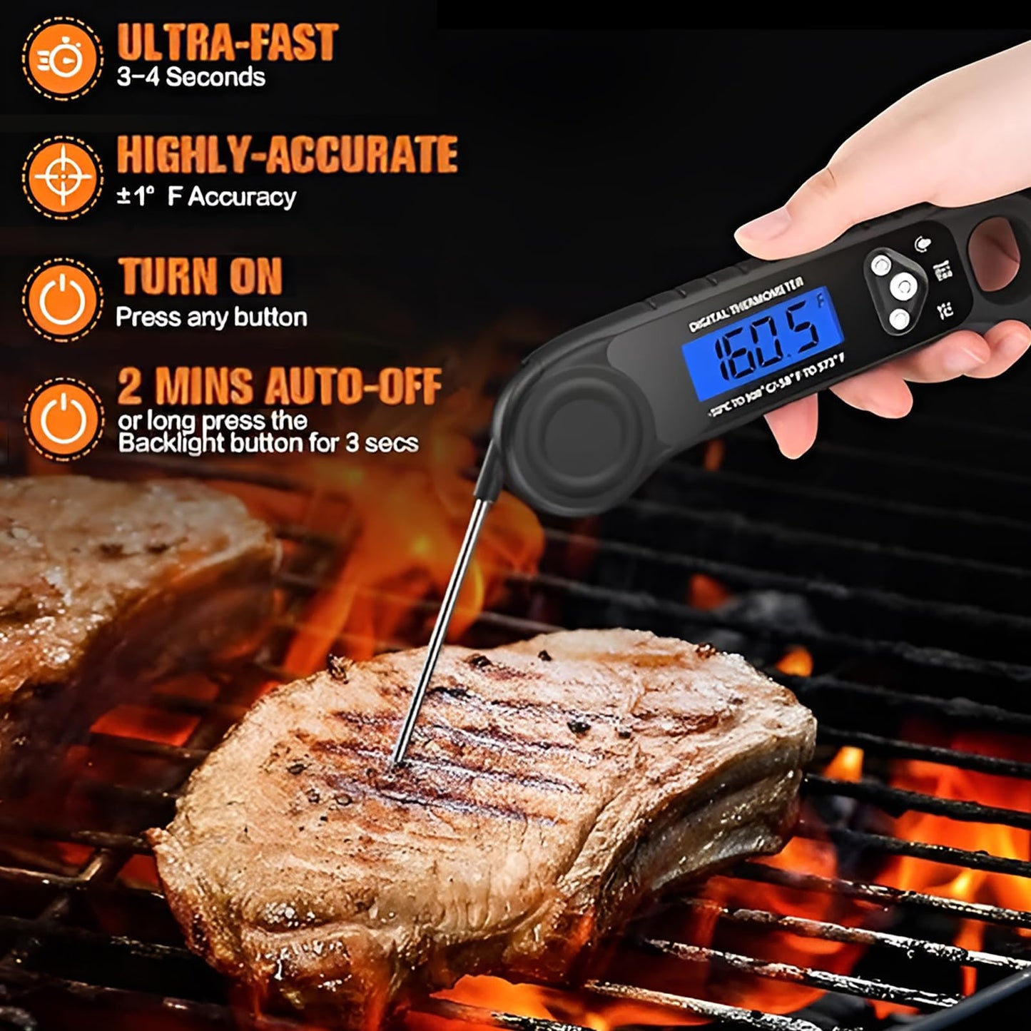 AMMZO Meat Thermometer Digital, Instant Read Food Thermometer for Cooking Deep Fry BBQ Oven Grill Smoker Roast and Candy Thermometer, Camping & Kitchen Essentials, Gifts for Men Women
