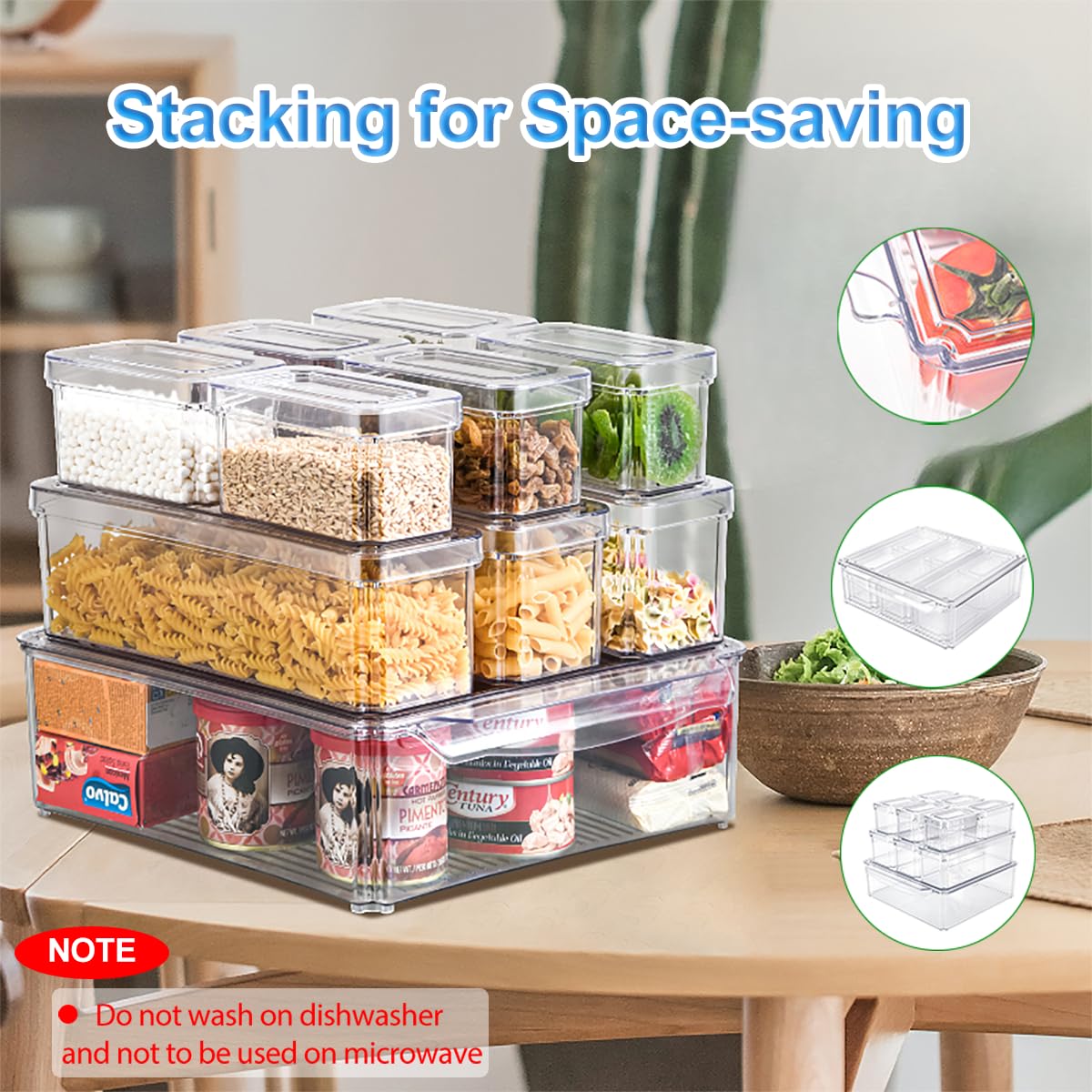 Pure Future 10-Pack Fridge Organizer – Stackable Refrigerator Storage Bins with Lids – BPA-Free Clear Fruit Storage Containers for Vegetables, Food & Drinks