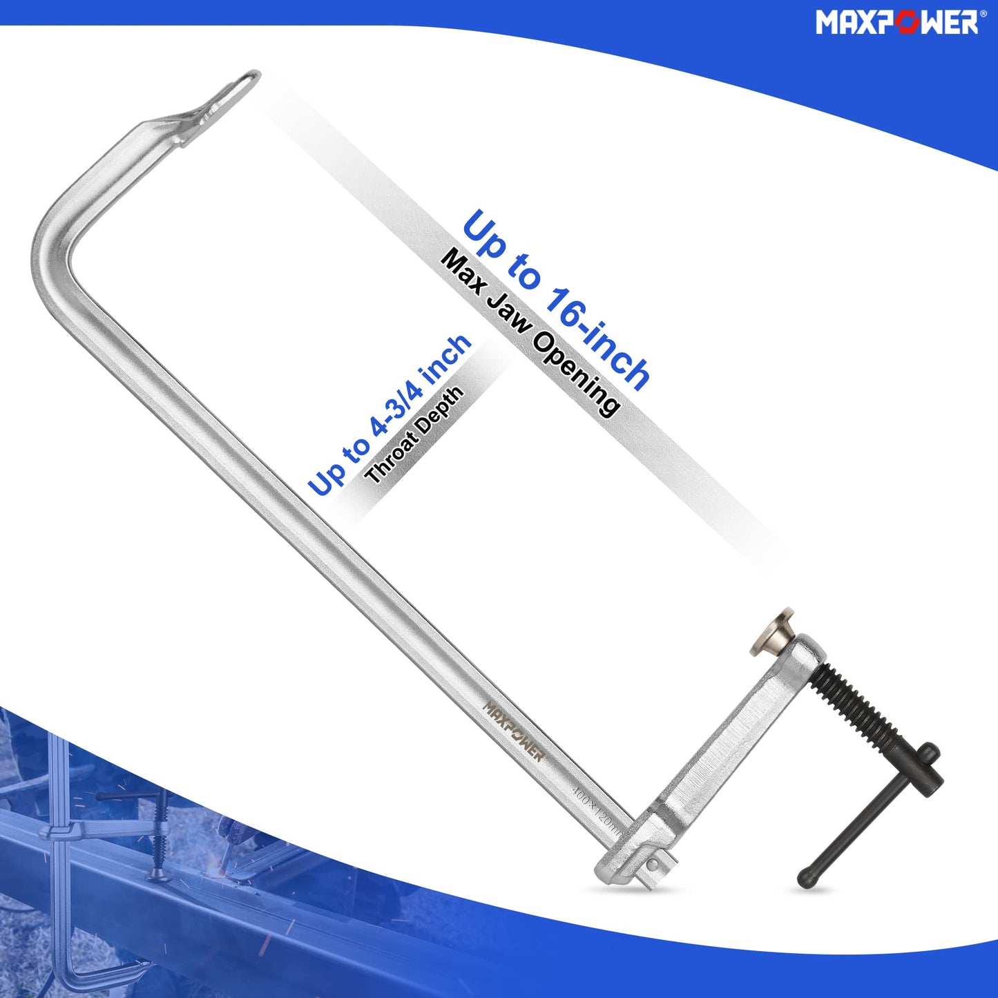 MAXPOWER F Clamp 16 inch, Heavy Duty Welding Clamps Set, Max Open 16-inch, Throat depth 4-3/4 inch, Pack of 2