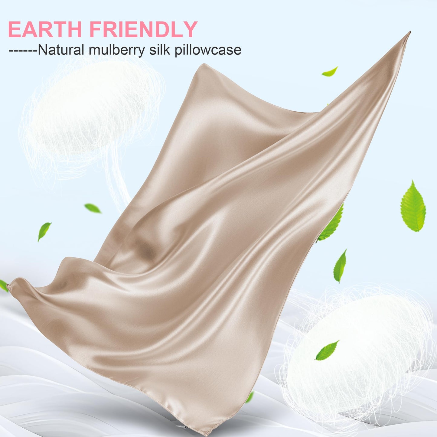 Mulberry Silk Pillow Cases Standard Size with Hidden Zipper, Ultra Smooth and Soft Breathable Cooling Silk Satin Pillowcase for Hair and Skin, Gifts for Women Men (Champagne, 20x26 Inches, 1 Pack)