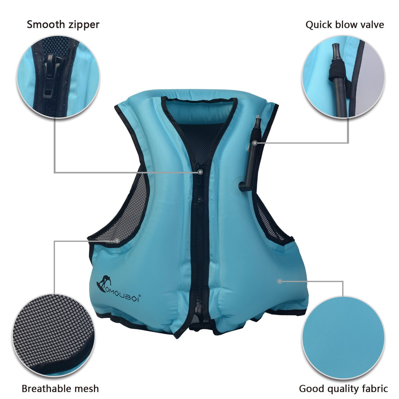OMOUBOI Inflatable Snorkel Vest Kayak Inflatable Buoyancy Vest for Adults Snorkel Jackets for Swimming Snorkeling Paddling Boating Water Sports Beginner Adults-Only 105-220 lbs