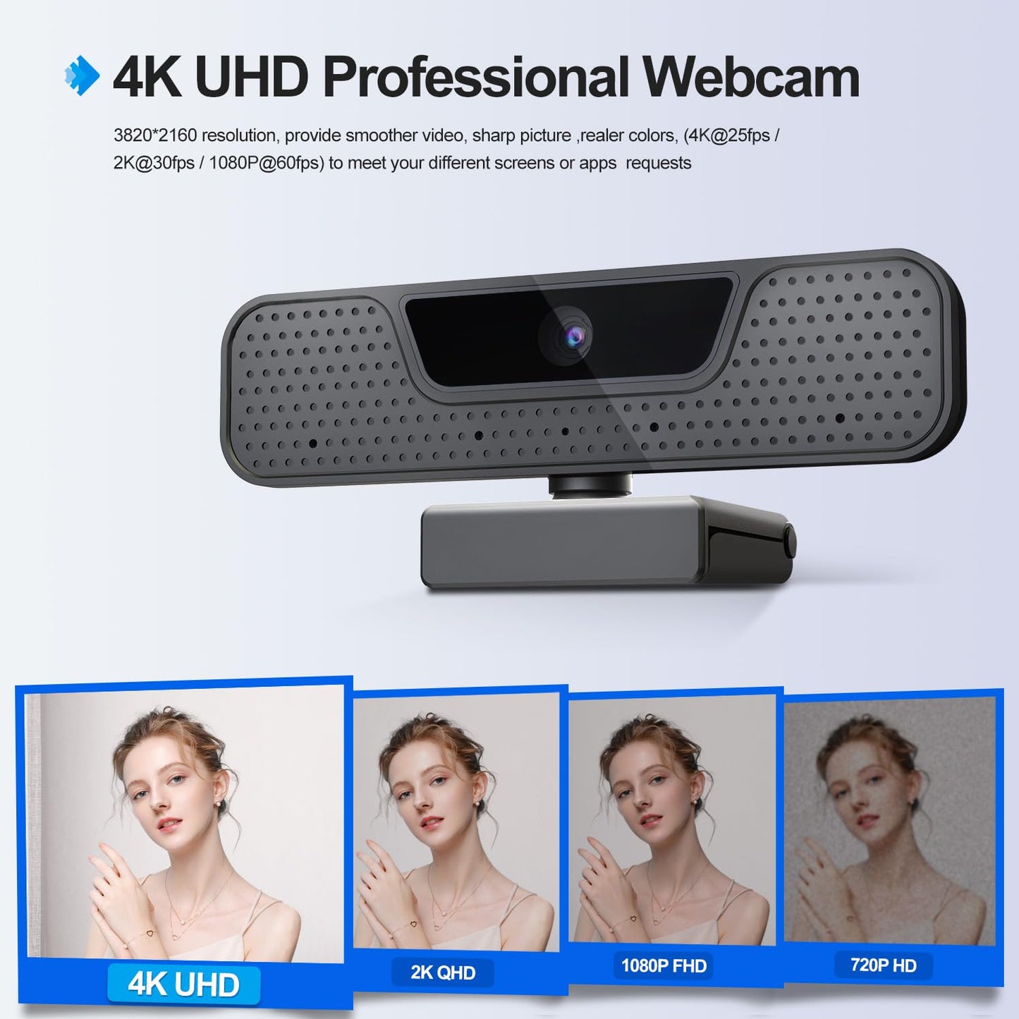 4K Auto Focus Webcam for PC, 4 AI Noise-Canceling Mics UHD Web cam, Auto Light Correction, 85°FOV Computer Web Camera, USB C Plug&Play Webcam with Tripod & Privacy Cover Works w/Zoom/Skype/Google