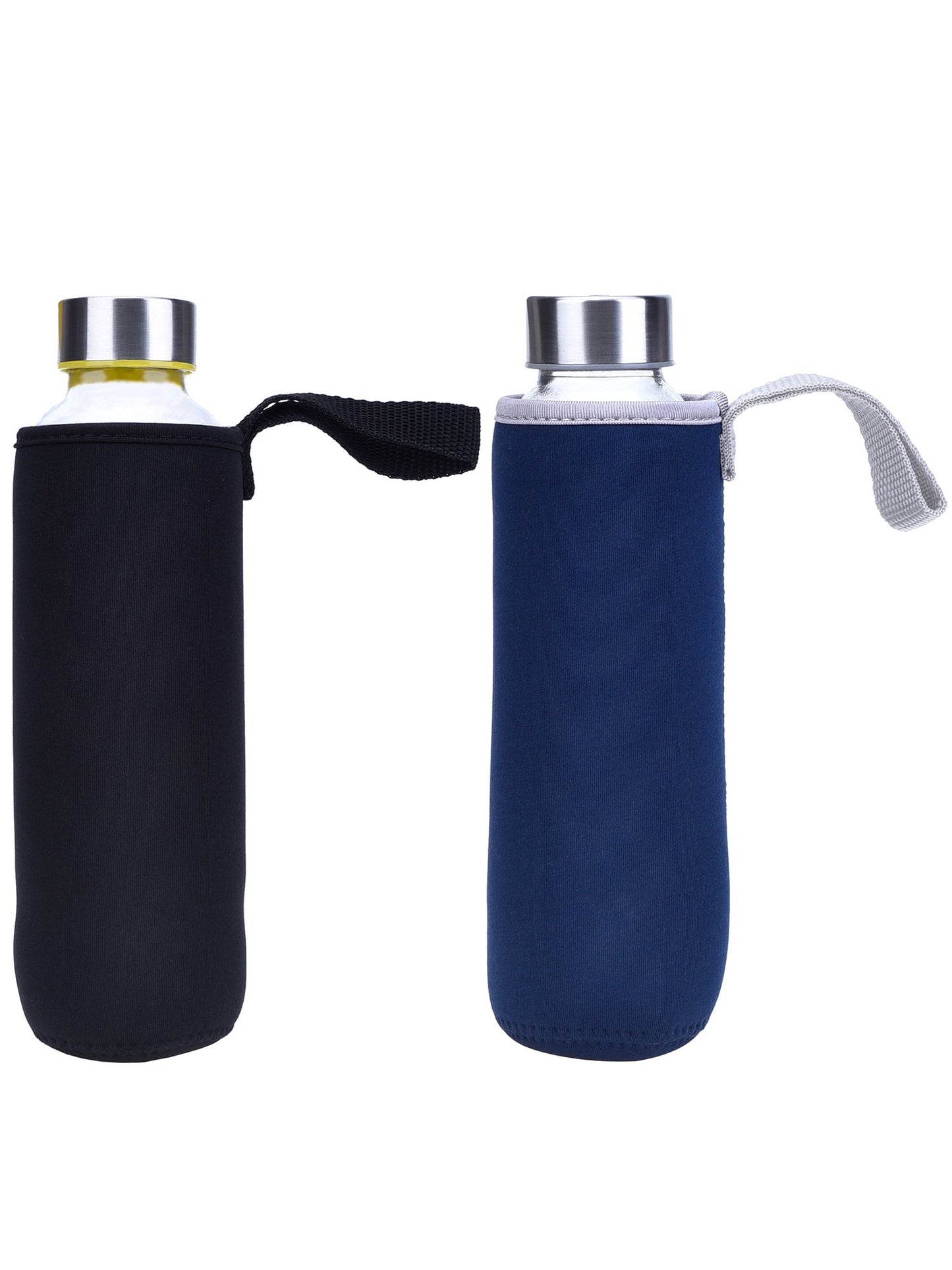Mudder 2 Pieces Water Bottle Sleeve Neoprene Carrier Nylon Sleeve for 19.4 oz Glass Water Bottle, 550 ml (Black and Navy Blue)