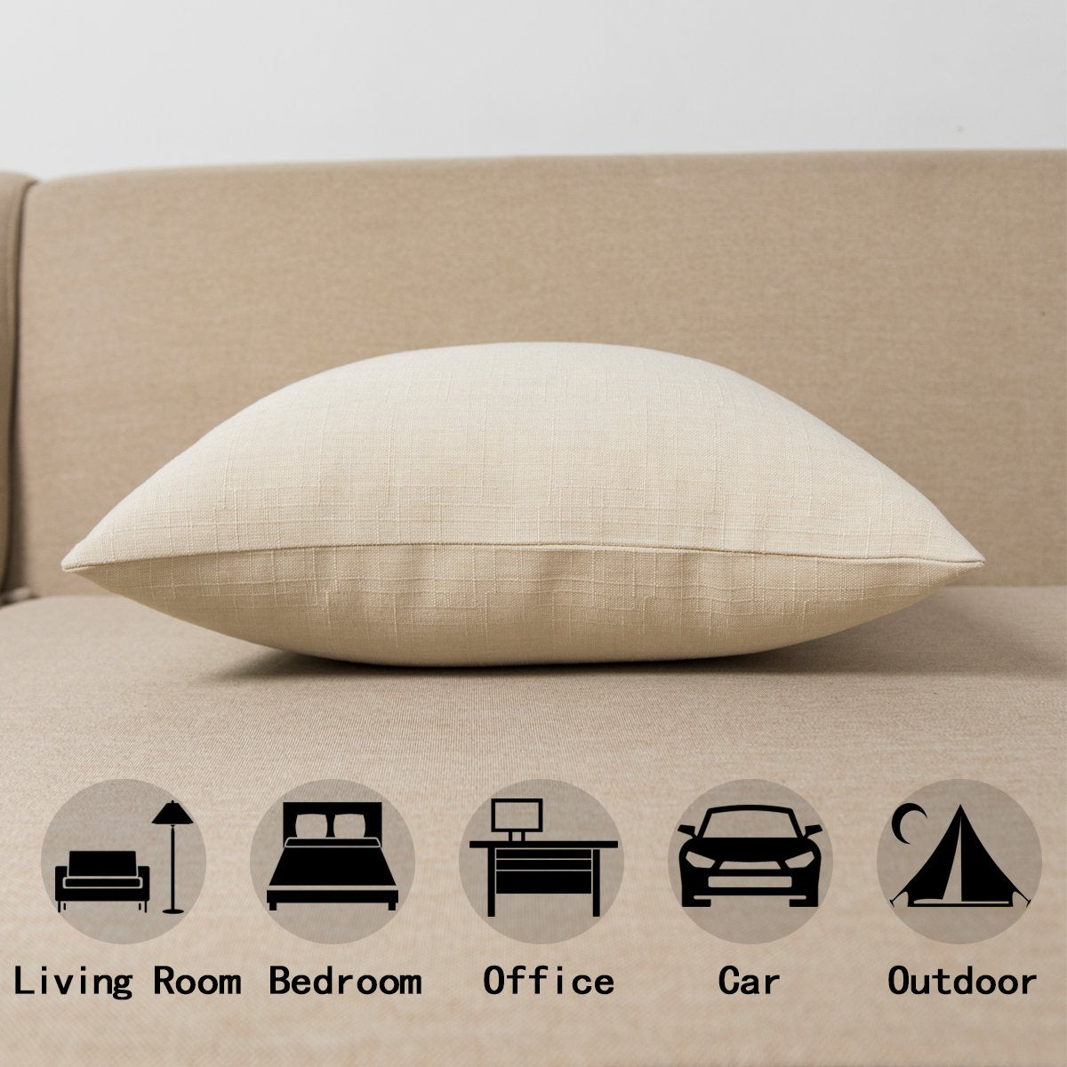 Jeanerlor Home Set of 2 Decoration 12"x20"Faux Linen with Bamboo Texture Euro Throw Pillow Sham Cushion Cover for Office/Chair Light Linen