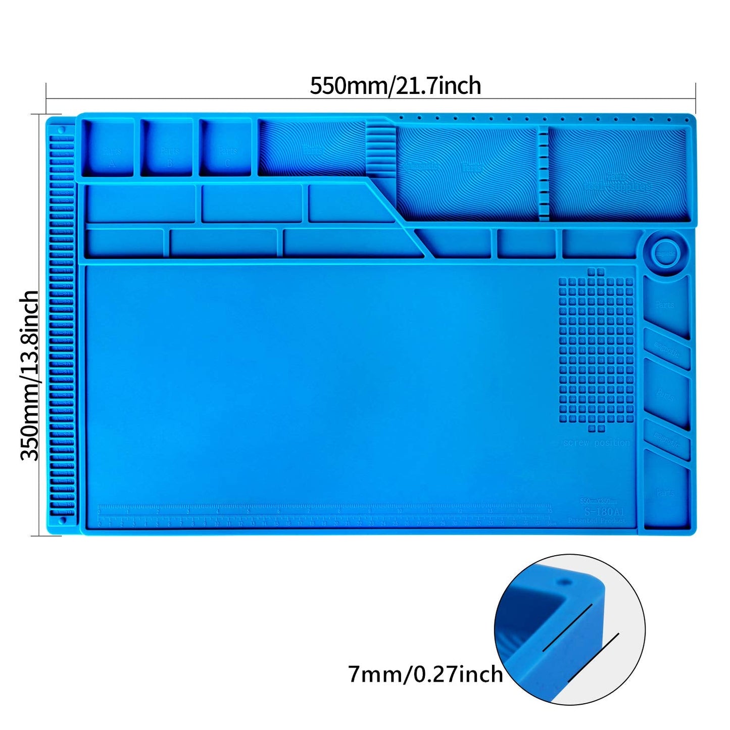 Kaisi S-180 Large Silicone Soldering Mat Magnetic Repair Work Mat, Heat Resistant Insulation Large Platform Station Pad for Soldering, Electronics, Computer Repair, Size 21.6 x 13.8 inch