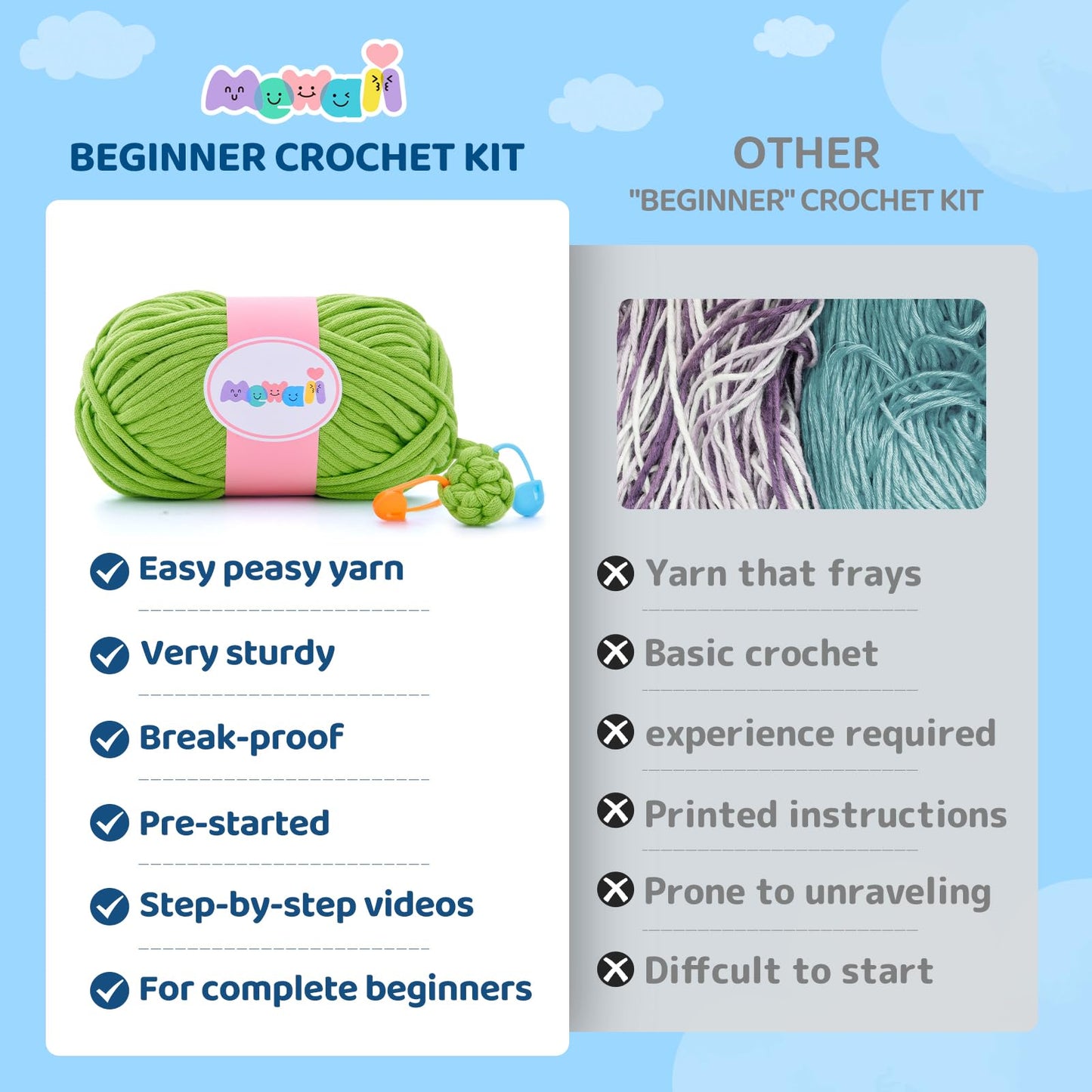 Mewaii Beginner Crochet Kit with 40% Extra Yarn, Pre-Started Yarn & Video Tutorials - 3 Sea Turtles Craft Set for Adults & Kids