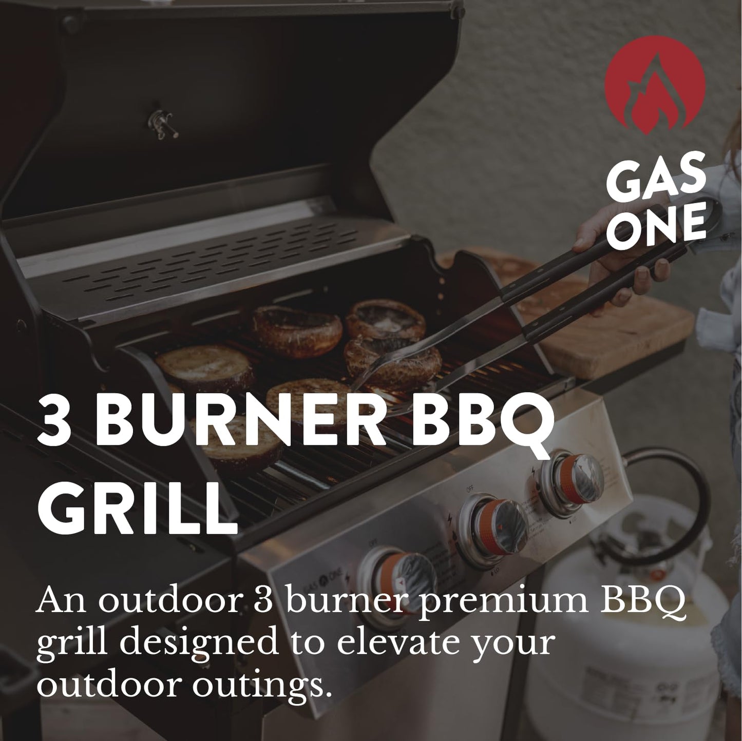 GasOne GP-1030S One 3 Burner Stainless Steel– Outdoor Cabinet Style with Wheels-High-Temperature Paint Coating Gas BBQ Grill – Elegant and Luxurious Design, Black