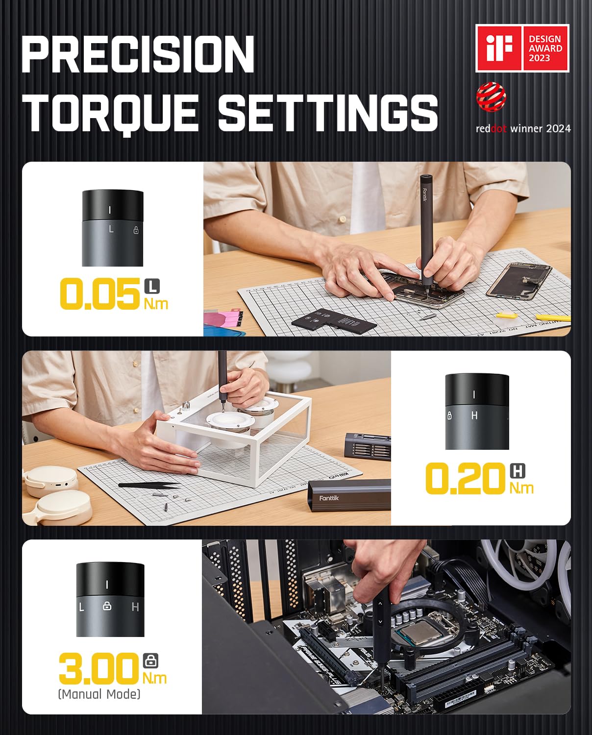 Fanttik E1 Max Electric Screwdriver, Mini Precision Screwdriver Set, 50 Magnetic Bits, Magnetic Storage, 5/32‘’Hex, Repair Tool Kit for Electronics Phone Camera Laptop Watch (Grey)