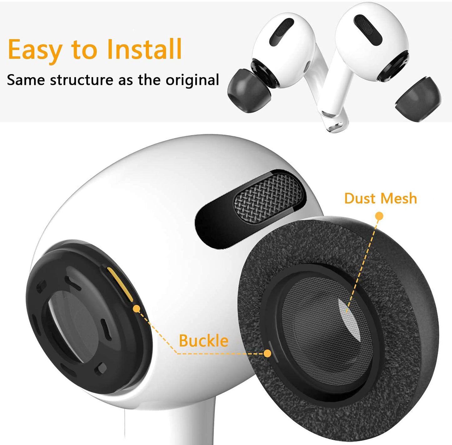 KASOTT Replacement Airpod Pro Ear Tip Premium Memory Foam Earbud Tips, Perfect Noise Reduction, Ultra-Comfort, Anti-Slip Eartips, Fit in The Charging Case (Sizes M, 3 Pairs), Black