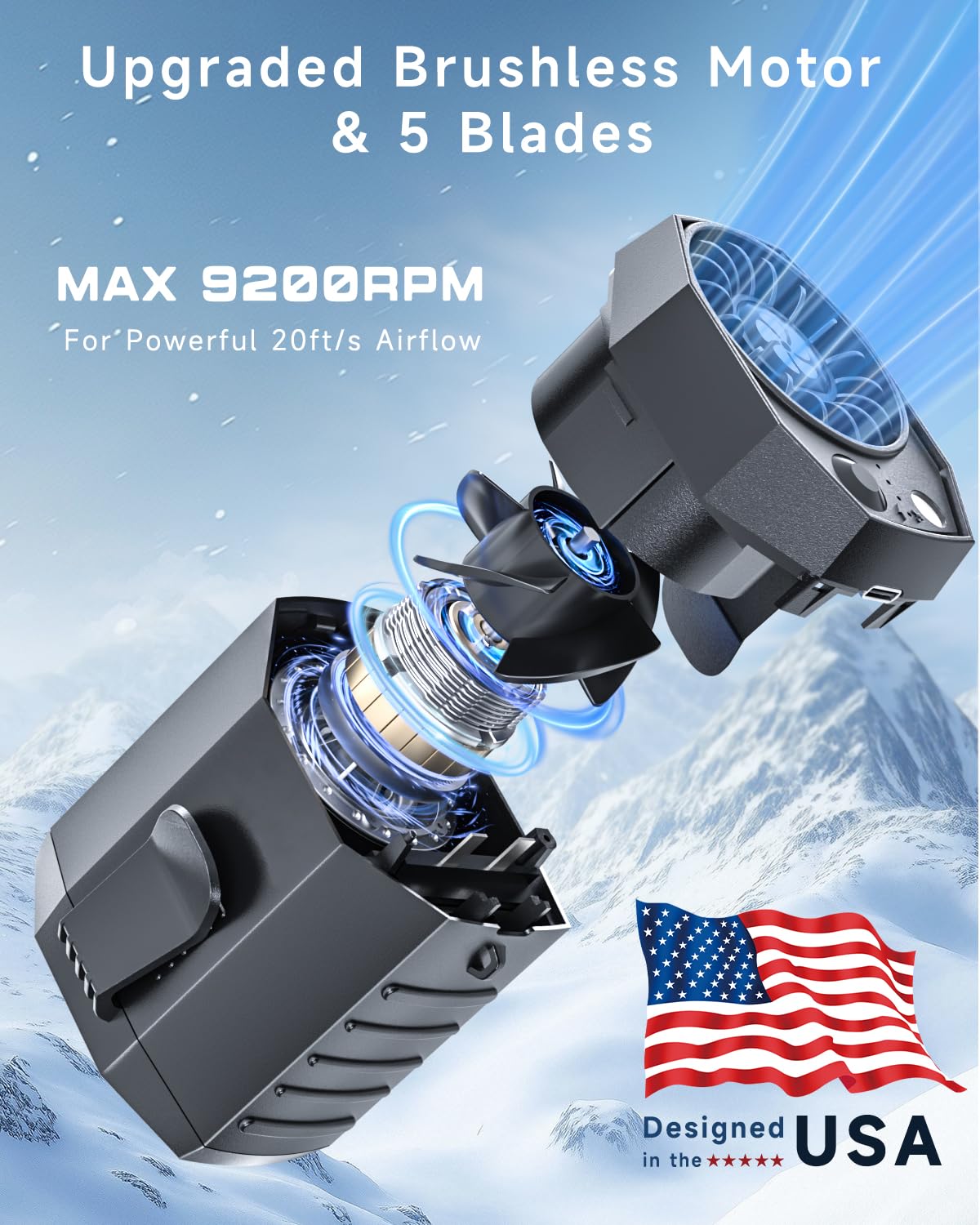 JKBOOM 2025 Smart Portable Rechargeable Fan with LED Light & 25H Runtime, 4-Speed 9200RPM Turbo Cooling Personal Waist Fan, Wearable Neck & Belt Clip for Camping, Outdoor, Hiking - Black